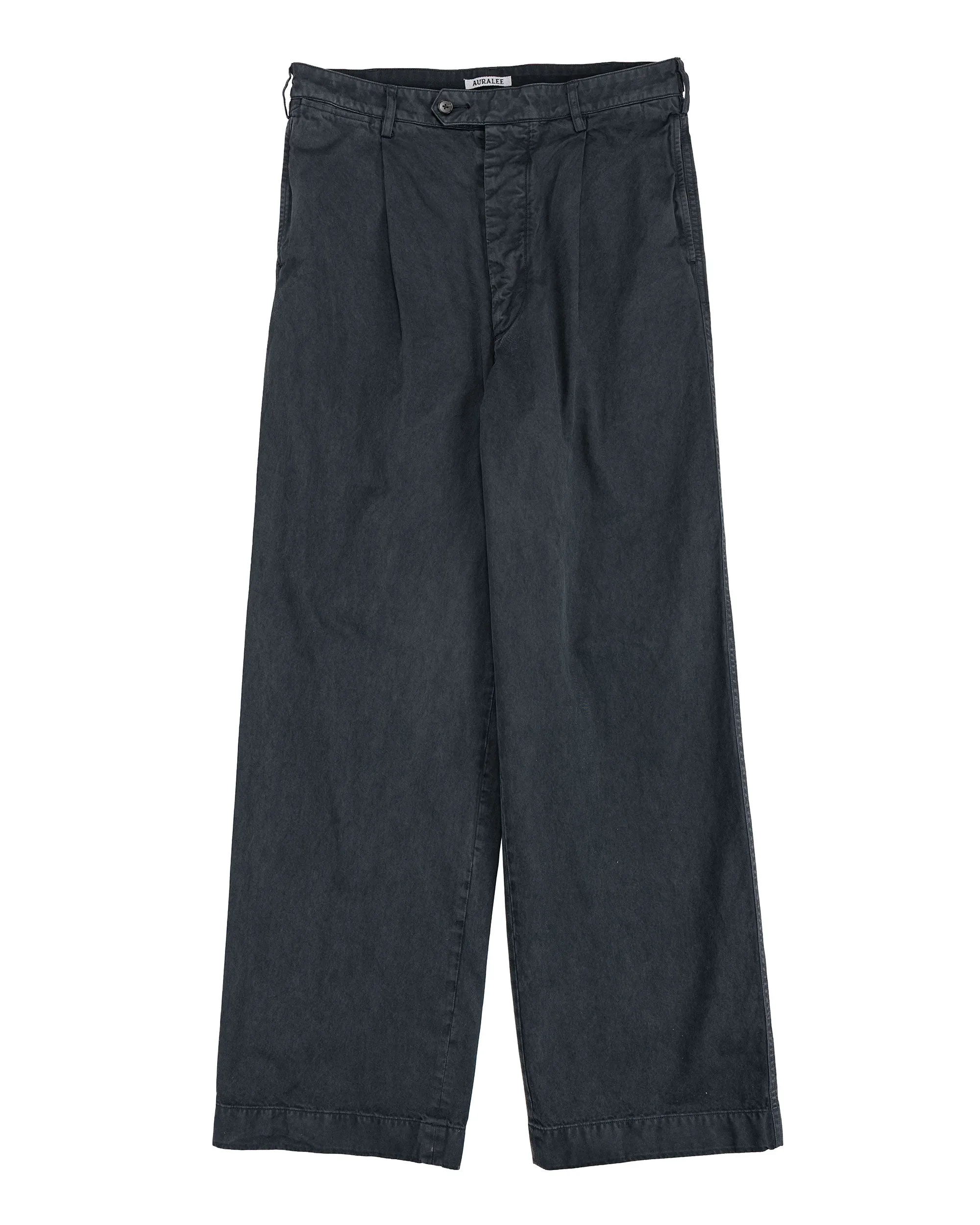 Auralee Garment Dyed Finx Light Chino One-Tuck Wide Pants Black sold by Lost & Found