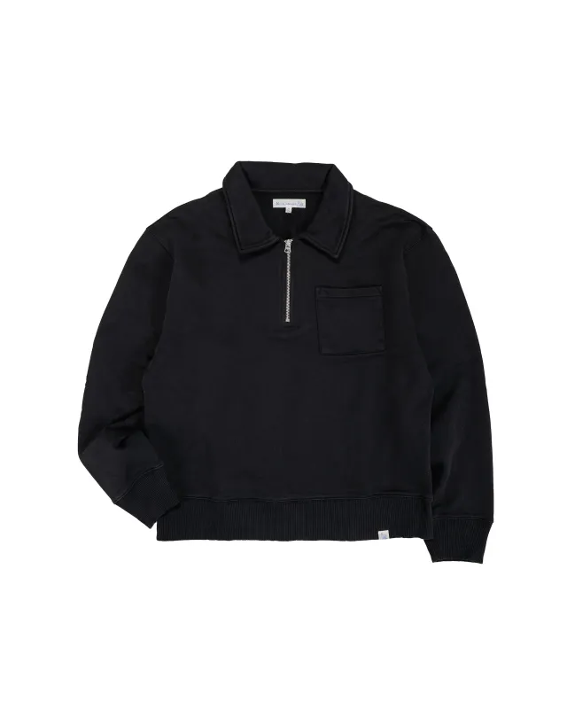 Merz B. Schwanen ZIP03 Authentic Fleece Polo Collared Half-Zip Cotton Sweatshirt Deep Black made by Merz B. Schwanen