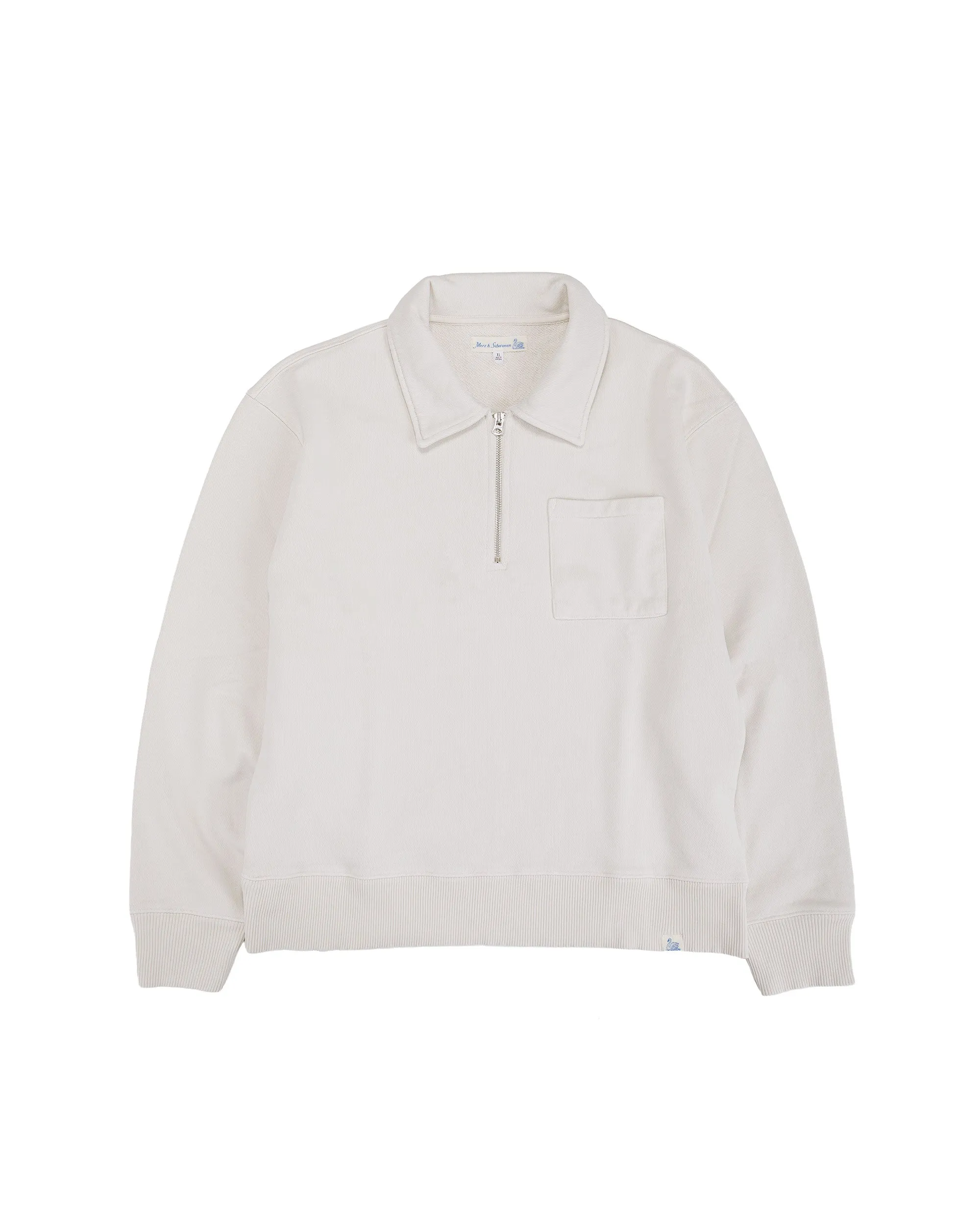 Merz B. Schwanen ZIP03 Authentic Fleece Polo Collared Half-Zip Cotton Sweatshirt Nature sold by Lost & Found