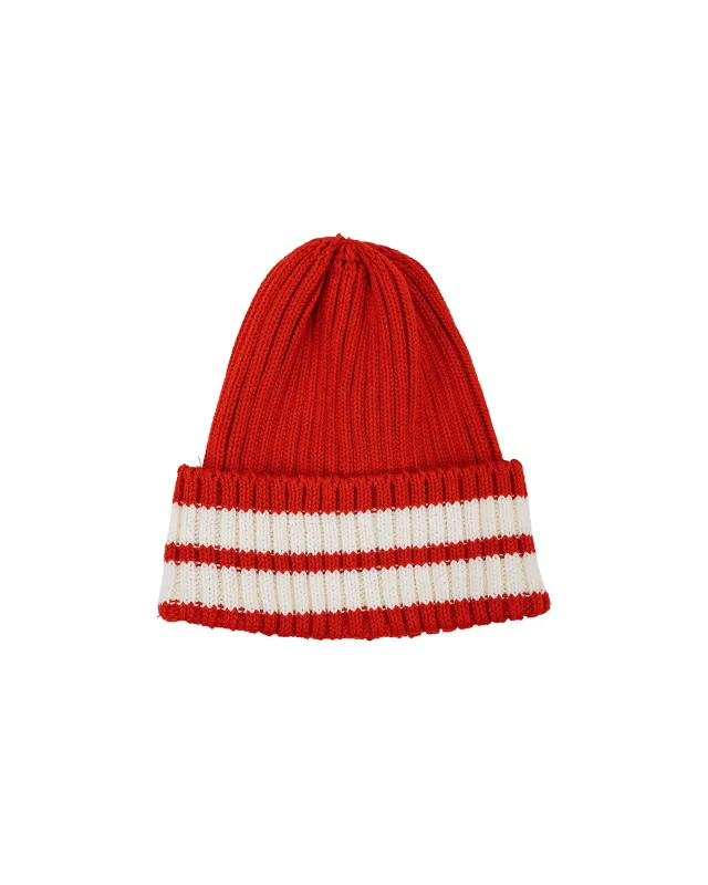 The Real McCoy's MA26015 Striped Cotton Knit Cap Red made by The Real McCoy's