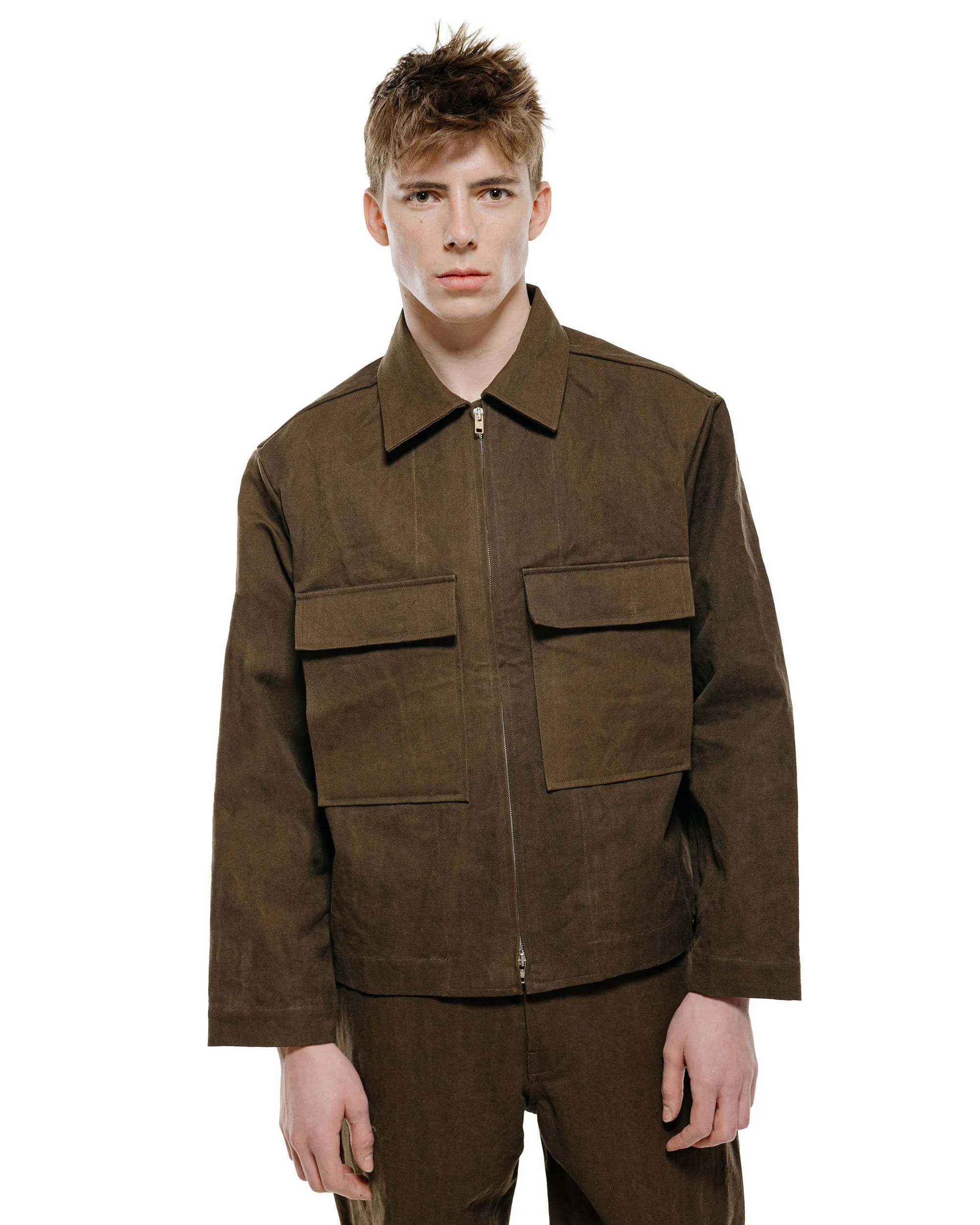 evan kinori Zip Jacket Cotton/Washi Canvas Dark Olive Sumi Ink Dye sold by Lost & Found product image thumbnail 2