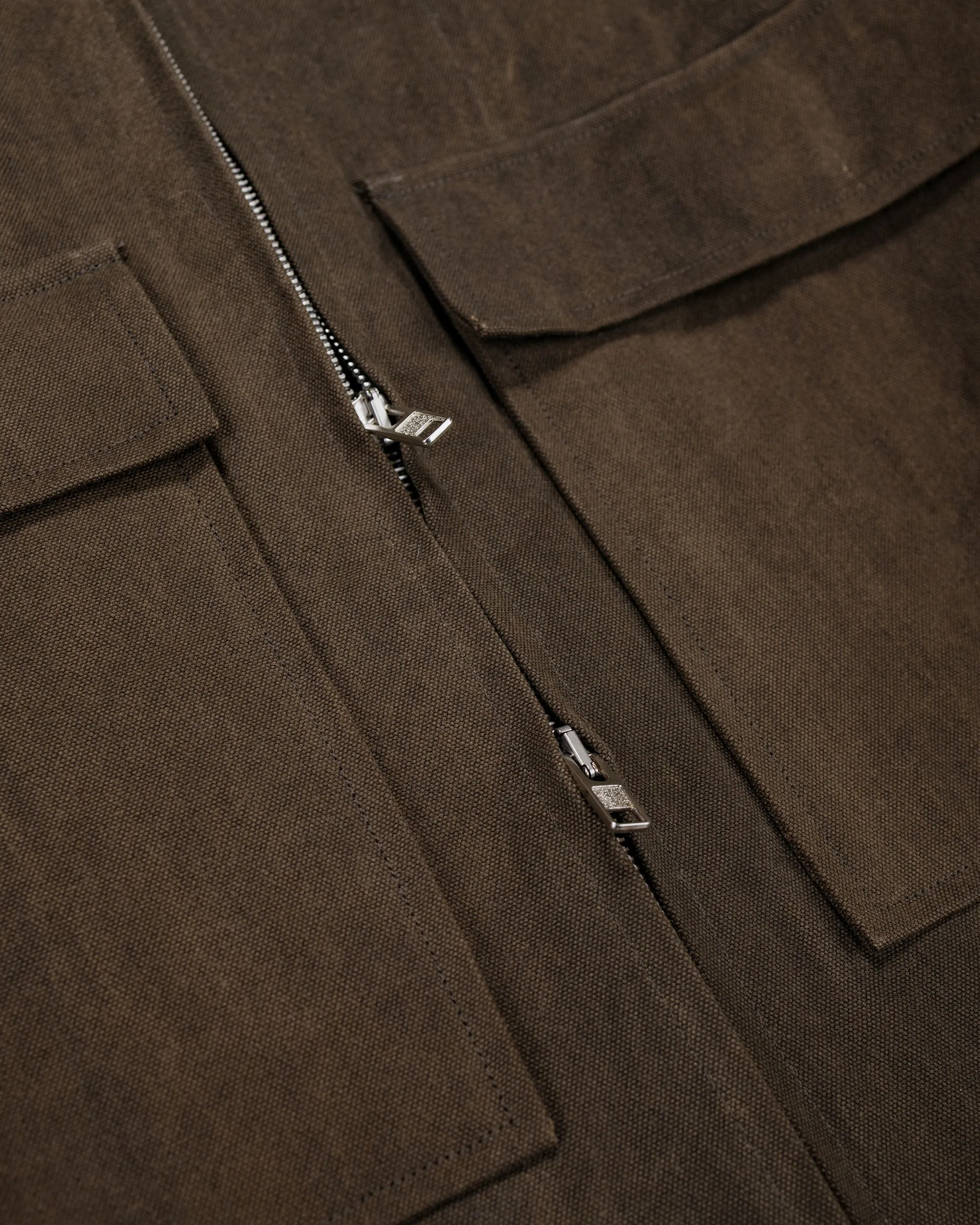 evan kinori Zip Jacket Cotton/Washi Canvas Dark Olive Sumi Ink Dye sold by Lost & Found product image thumbnail 5