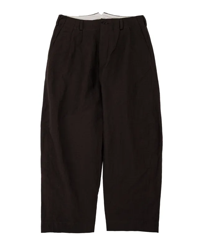 evan kinori Two Pleat Pant Wool Linen Canvas Dark Brown made by Lost & Found