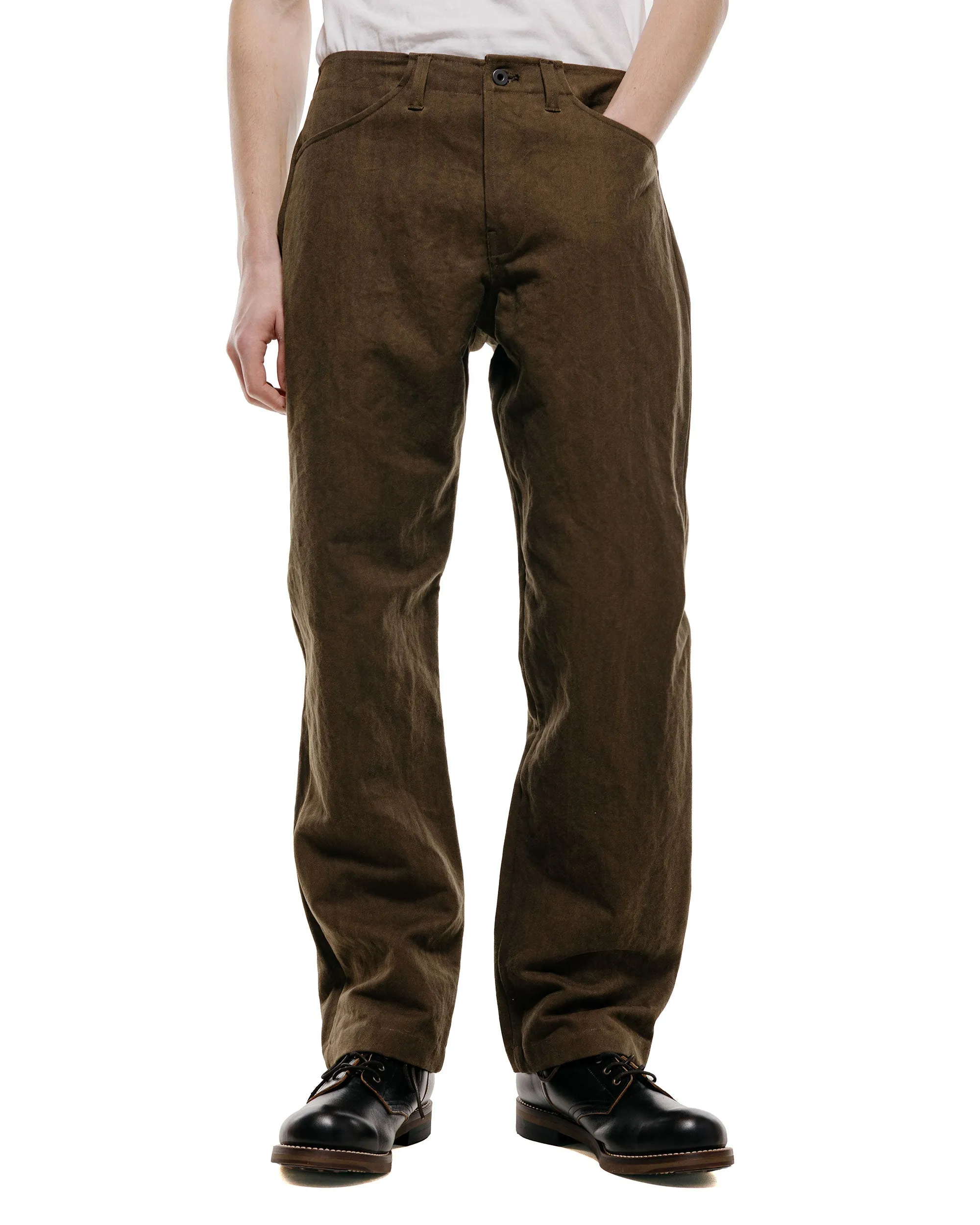 evan kinori Four Pocket Pant Cotton/Washi Canvas Dark Olive Sumi Ink Dye sold by Lost & Found product image thumbnail 2