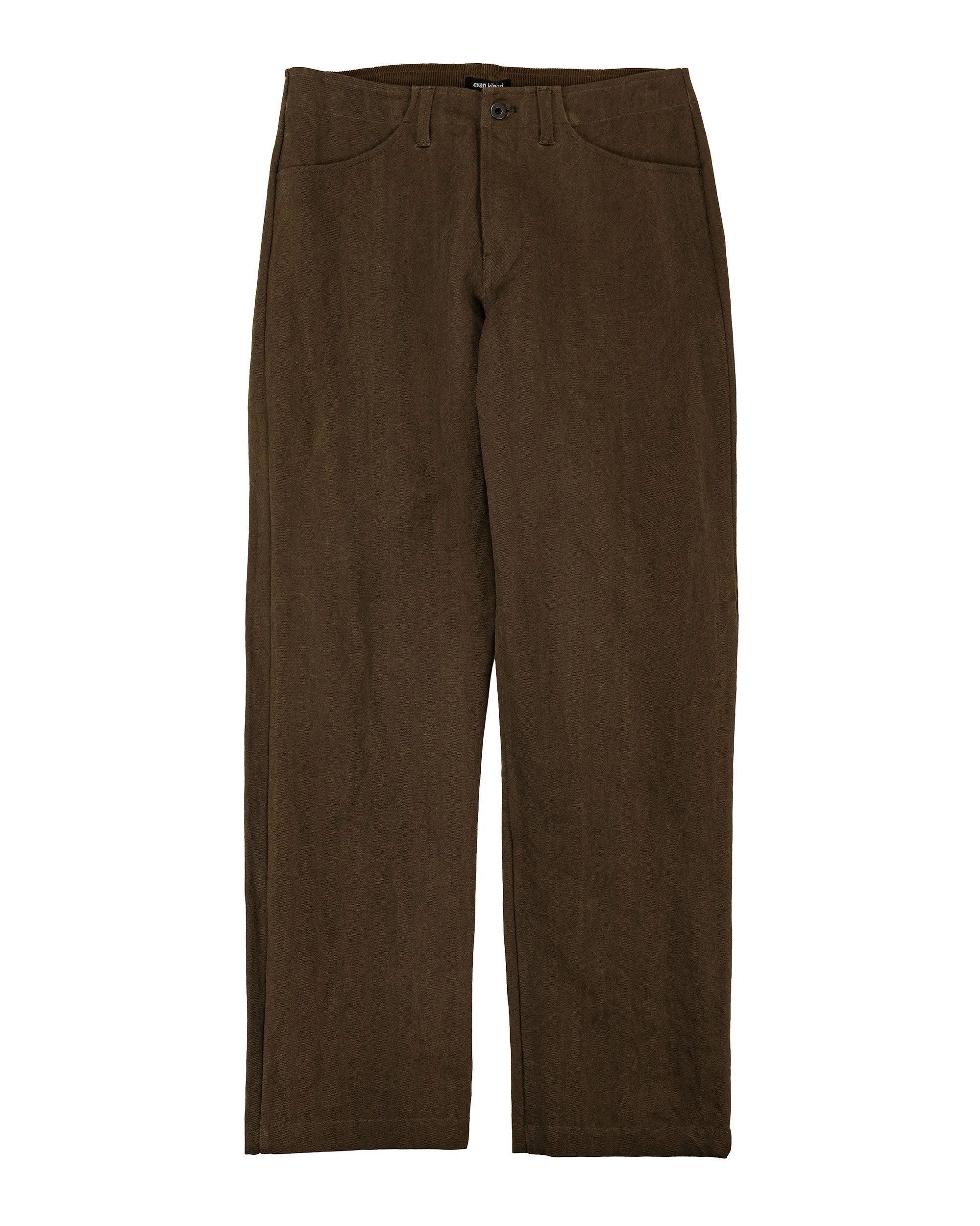 evan kinori Four Pocket Pant Cotton/Washi Canvas Dark Olive Sumi Ink Dye sold by Lost & Found
