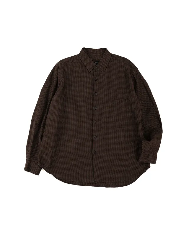 evan kinori Big Shirt Two Overdyed Linen Check Brown/Black Logwood Overdye made by Lost & Found
