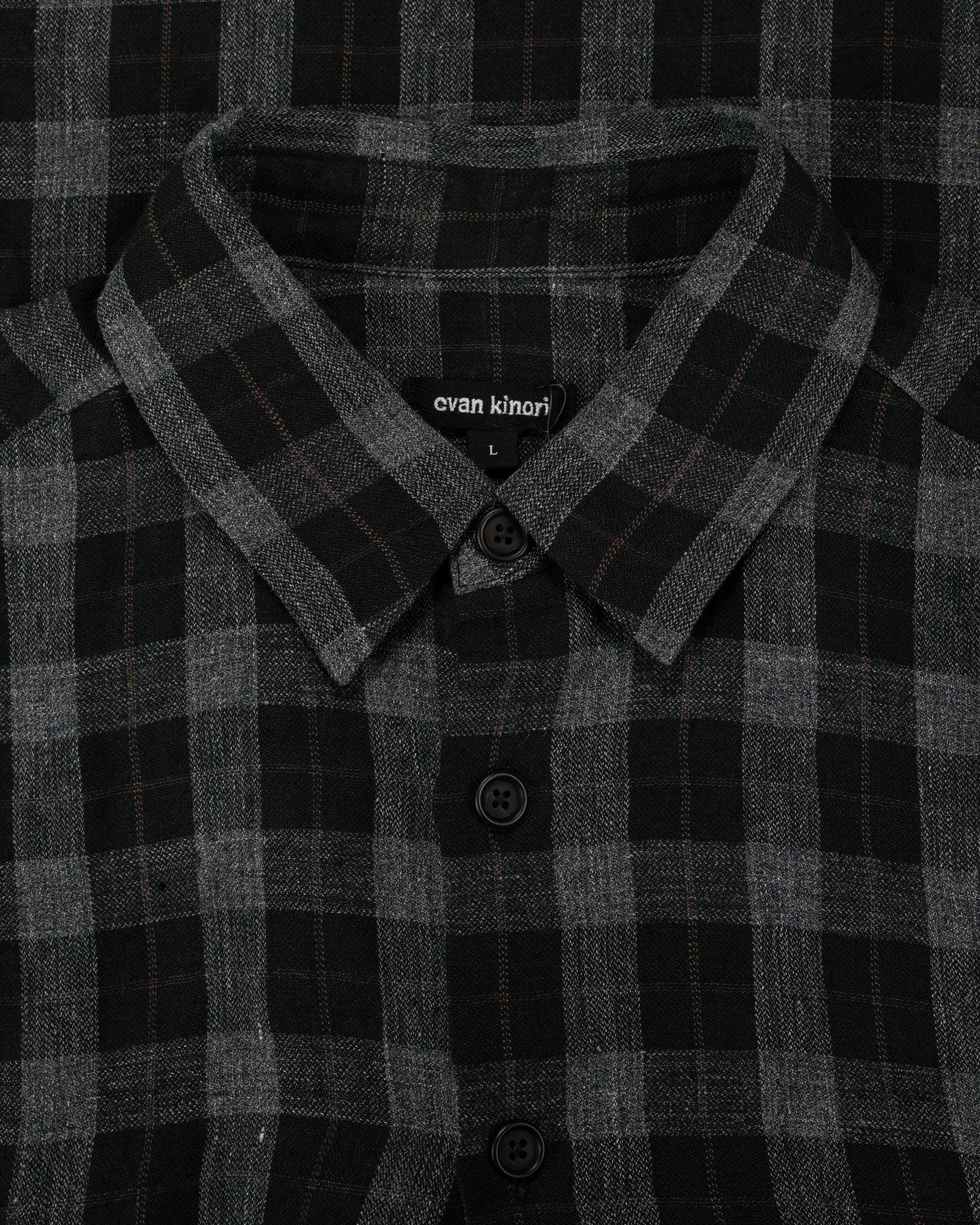 evan kinori Big Shirt Two Yarn Dye Linen Check Charcoal/Brown/Black sold by Lost & Found product image thumbnail 4