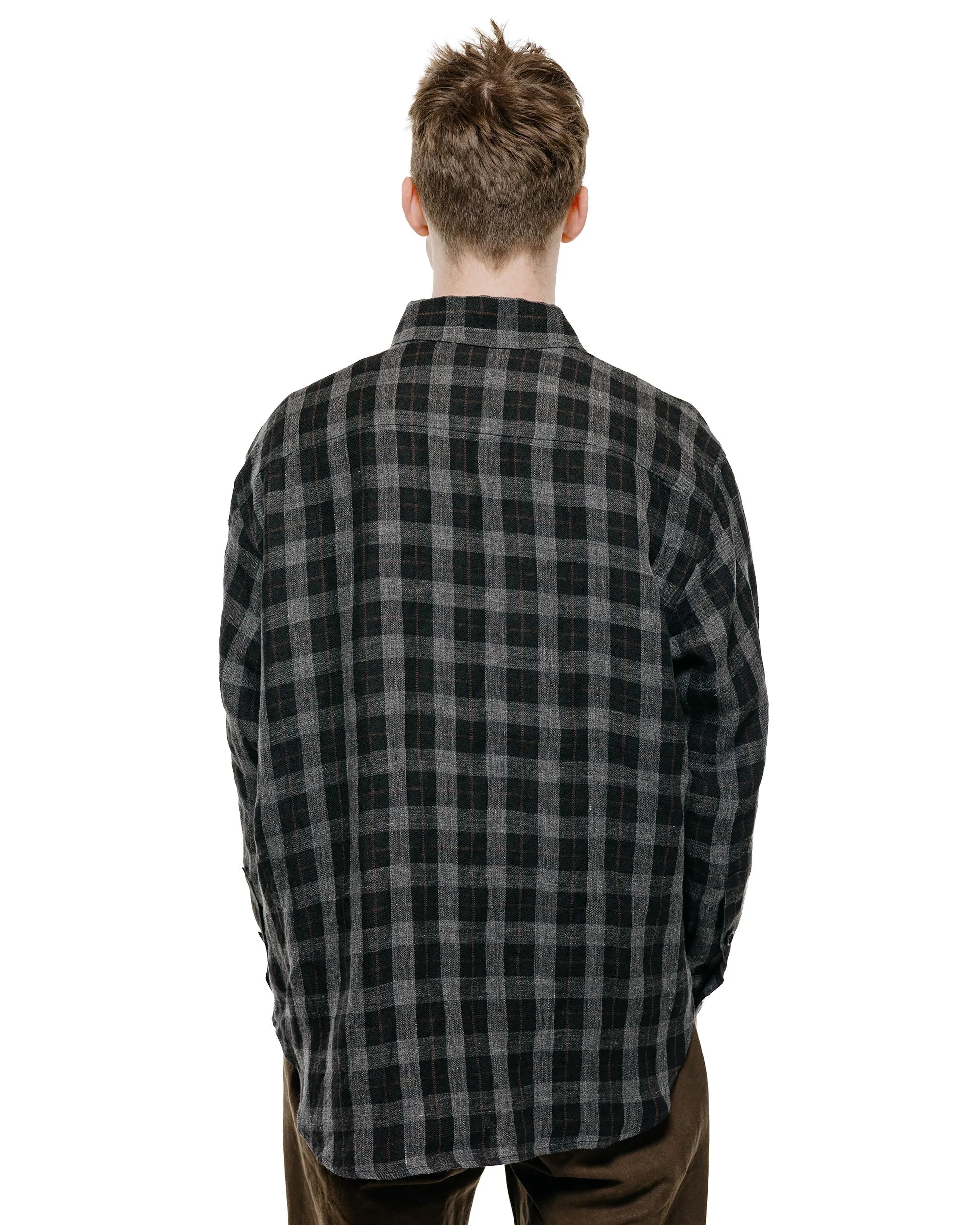 evan kinori Big Shirt Two Yarn Dye Linen Check Charcoal/Brown/Black sold by Lost & Found product image thumbnail 3