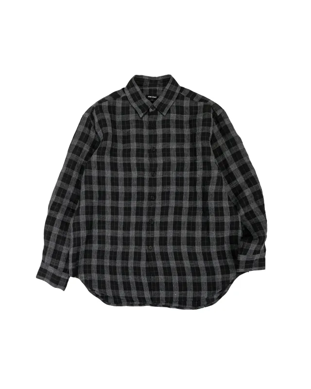evan kinori Big Shirt Two Yarn Dye Linen Check Charcoal/Brown/Black made by Evan Kinori