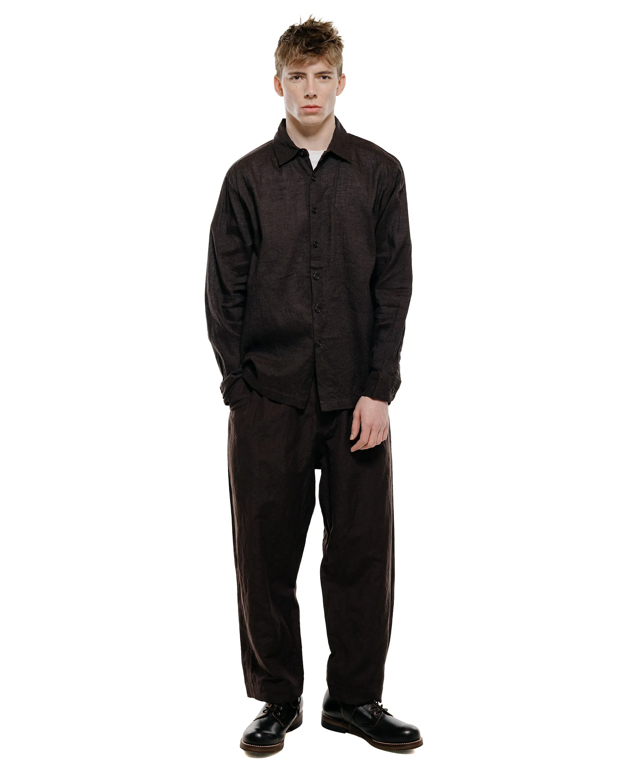 evan kinori Flat Hem Shirt Linen/Cotton Summercloth Brown/Navy sold by Lost & Found product image thumbnail 4