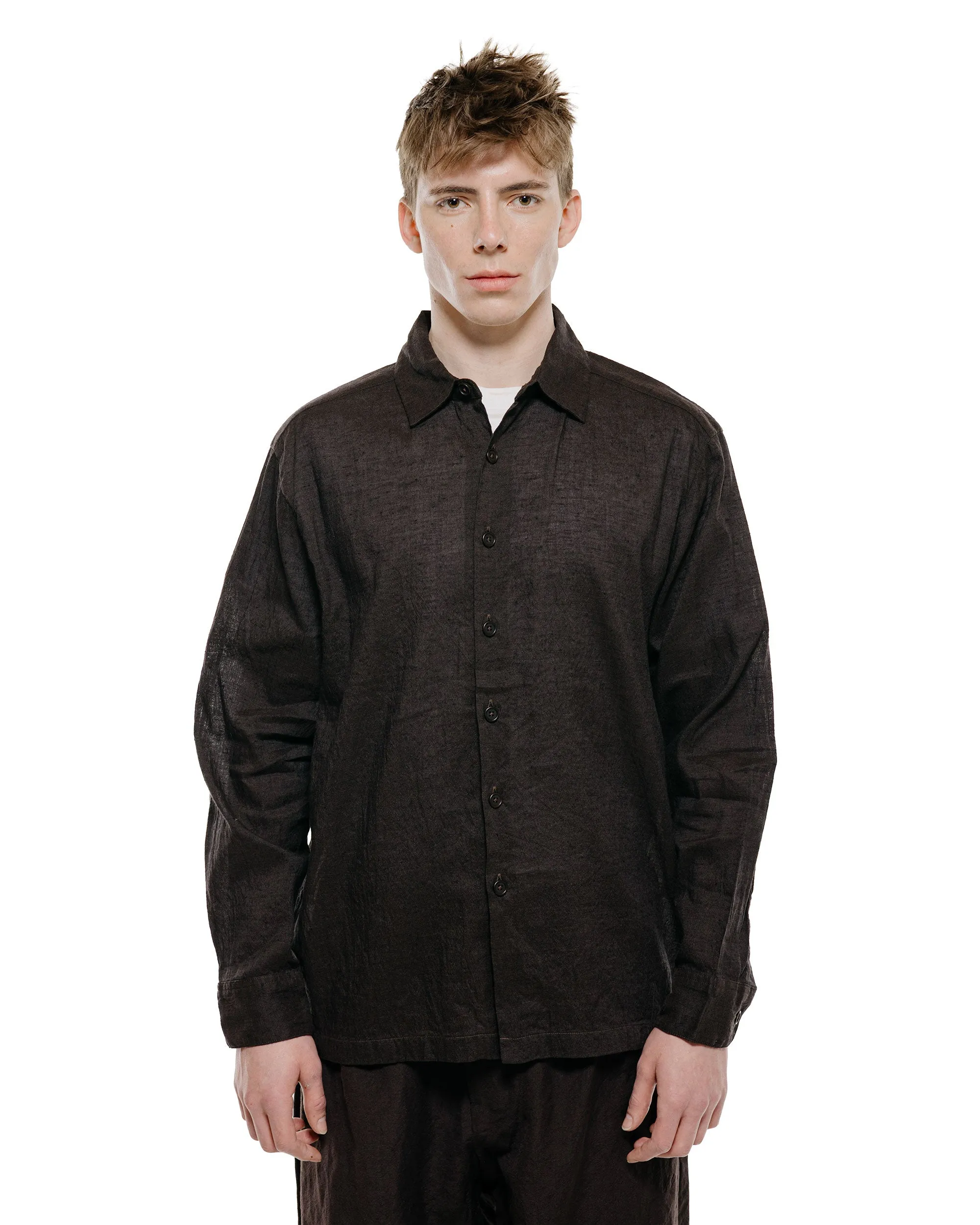 evan kinori Flat Hem Shirt Linen/Cotton Summercloth Brown/Navy sold by Lost & Found product image thumbnail 2