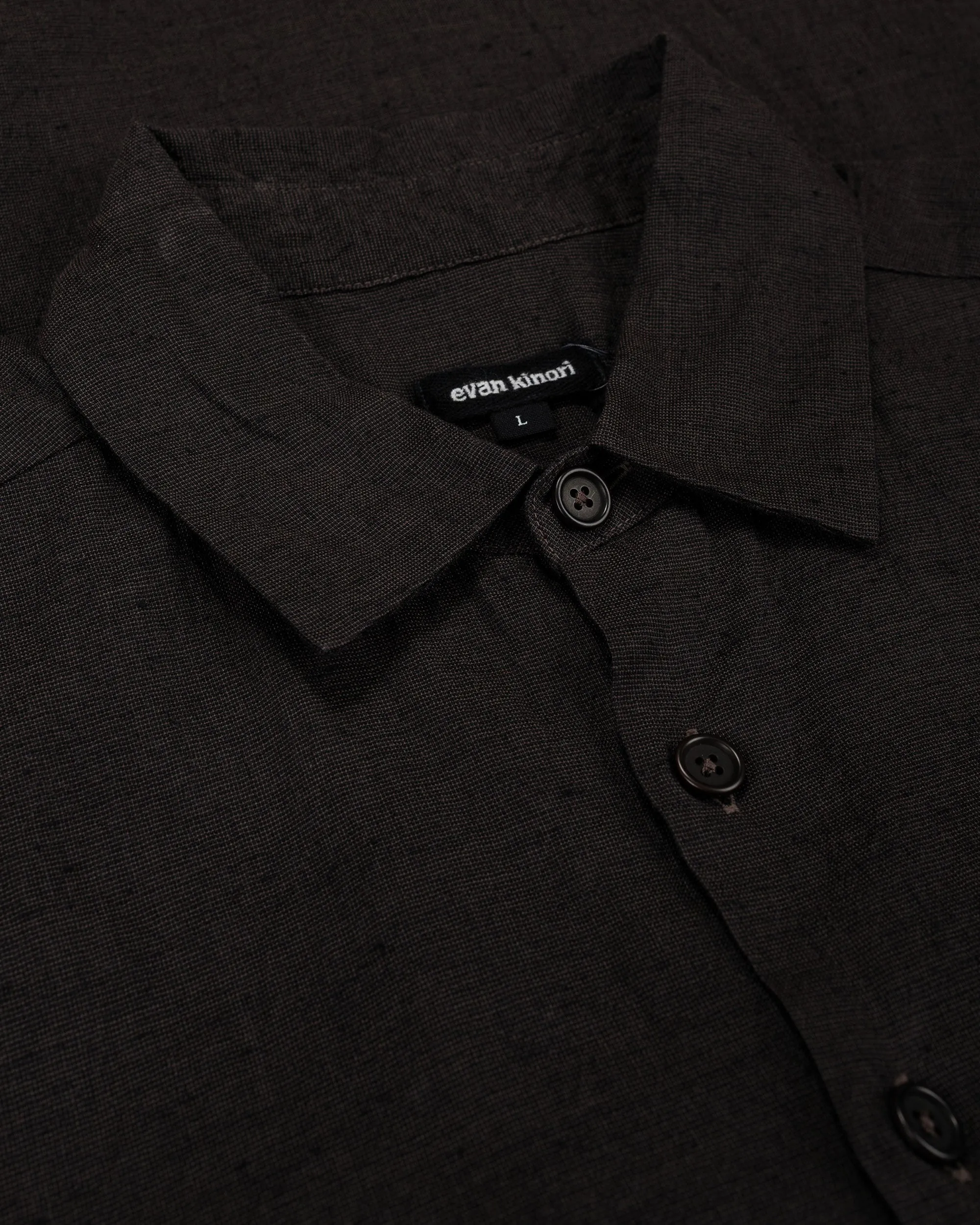 evan kinori Flat Hem Shirt Linen/Cotton Summercloth Brown/Navy sold by Lost & Found product image thumbnail 5