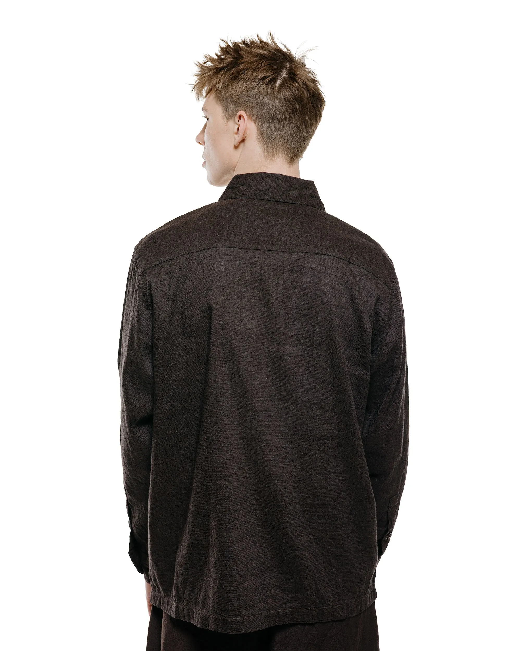 evan kinori Flat Hem Shirt Linen/Cotton Summercloth Brown/Navy sold by Lost & Found product image thumbnail 3
