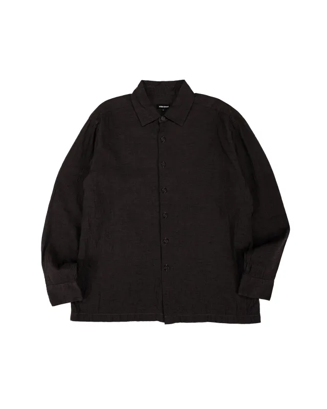 evan kinori Flat Hem Shirt Linen/Cotton Summercloth Brown/Navy made by Evan Kinori