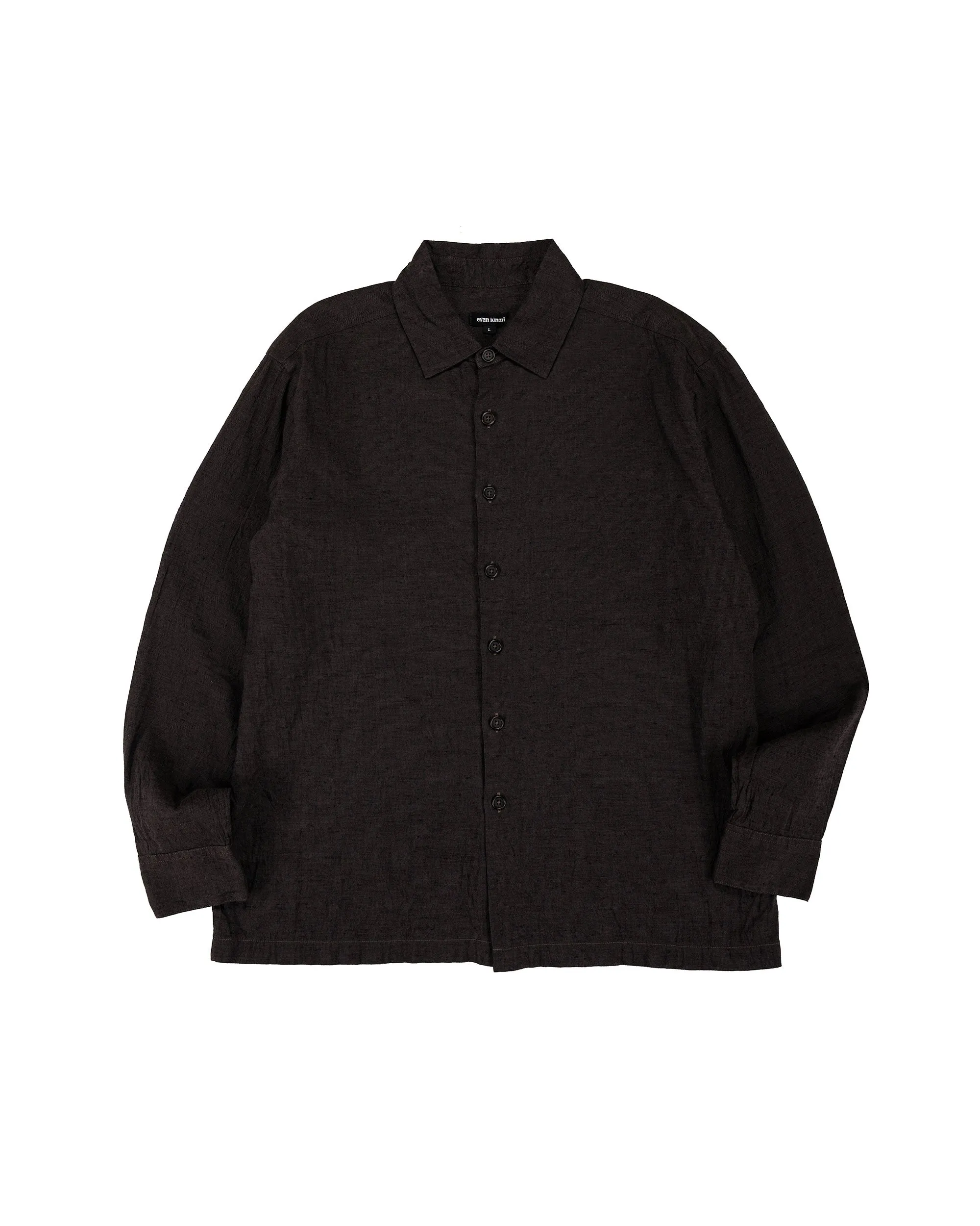 evan kinori Flat Hem Shirt Linen/Cotton Summercloth Brown/Navy sold by Lost & Found