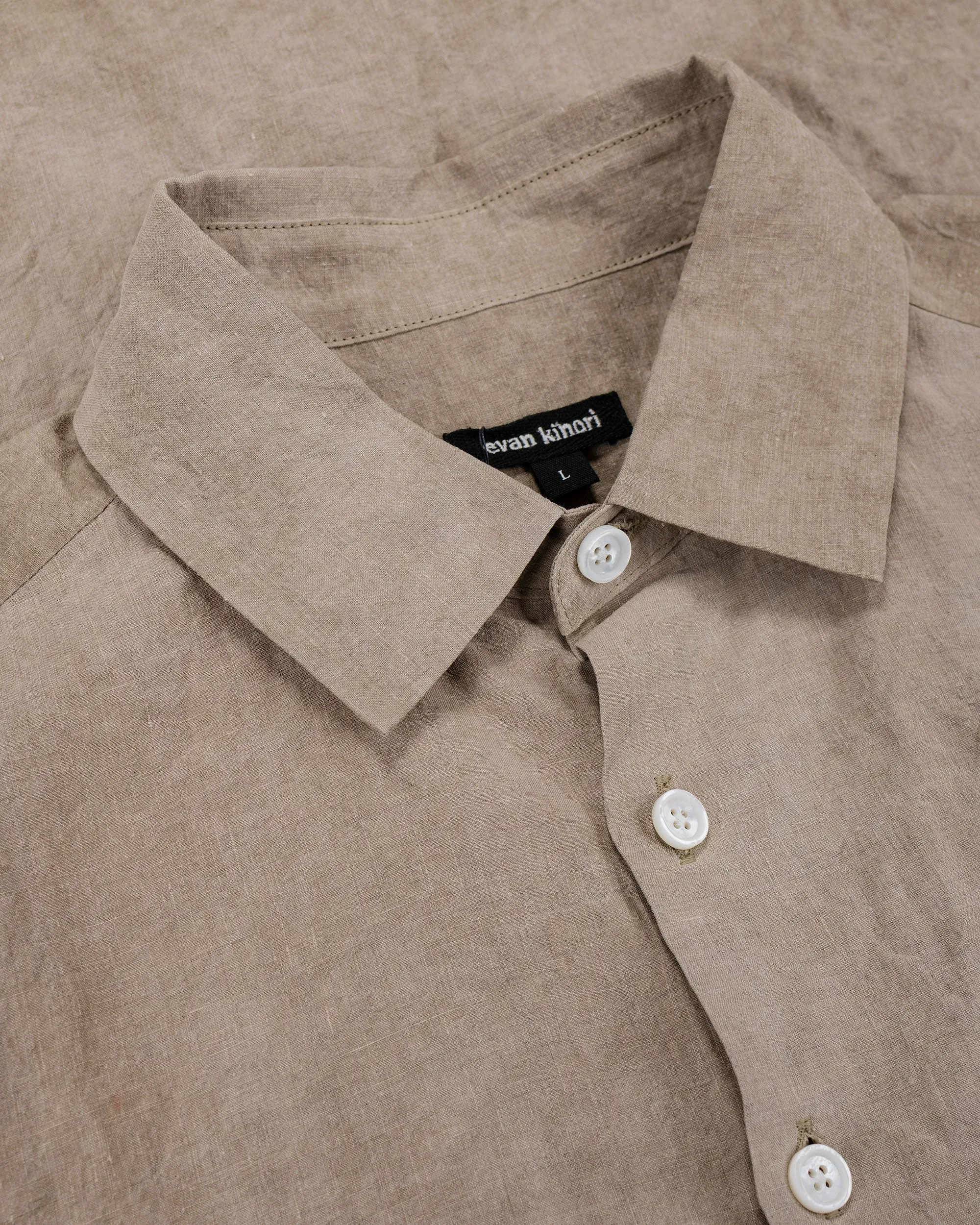evan kinori Flat Hem Shirt Cold Dyed Hemp Dark Beige sold by Lost & Found product image thumbnail 5