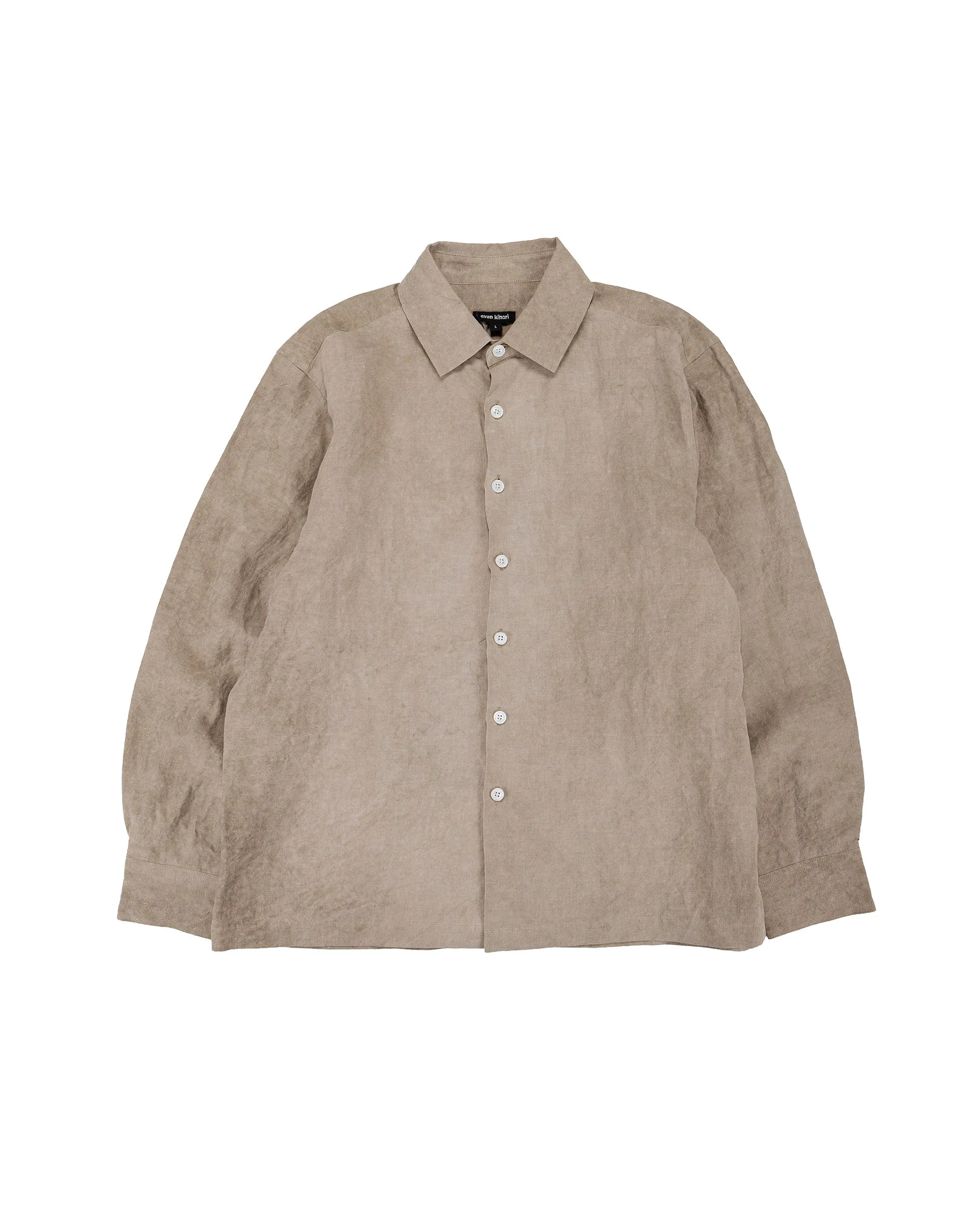 evan kinori Flat Hem Shirt Cold Dyed Hemp Dark Beige sold by Lost & Found