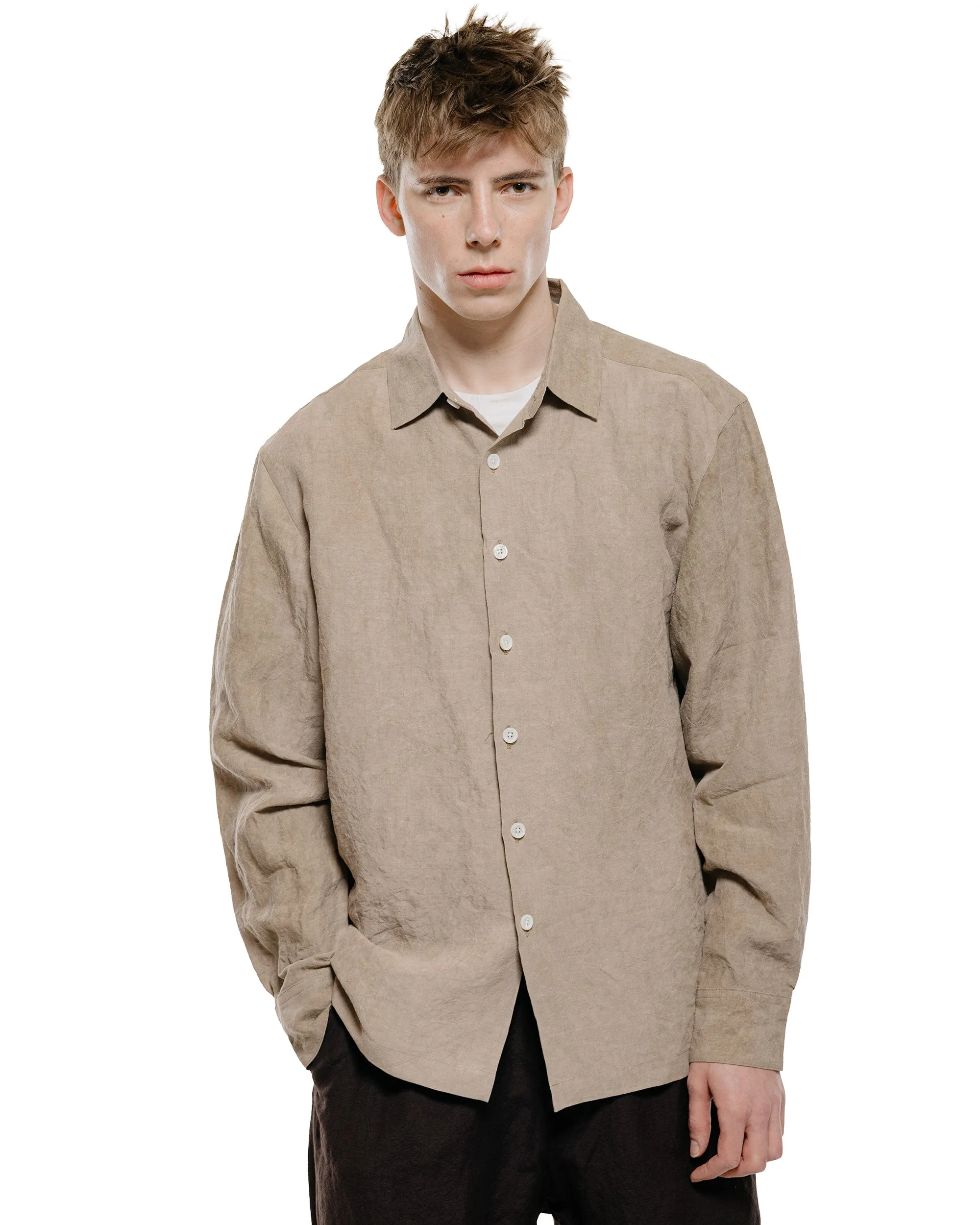 evan kinori Flat Hem Shirt Cold Dyed Hemp Dark Beige sold by Lost & Found product image thumbnail 2