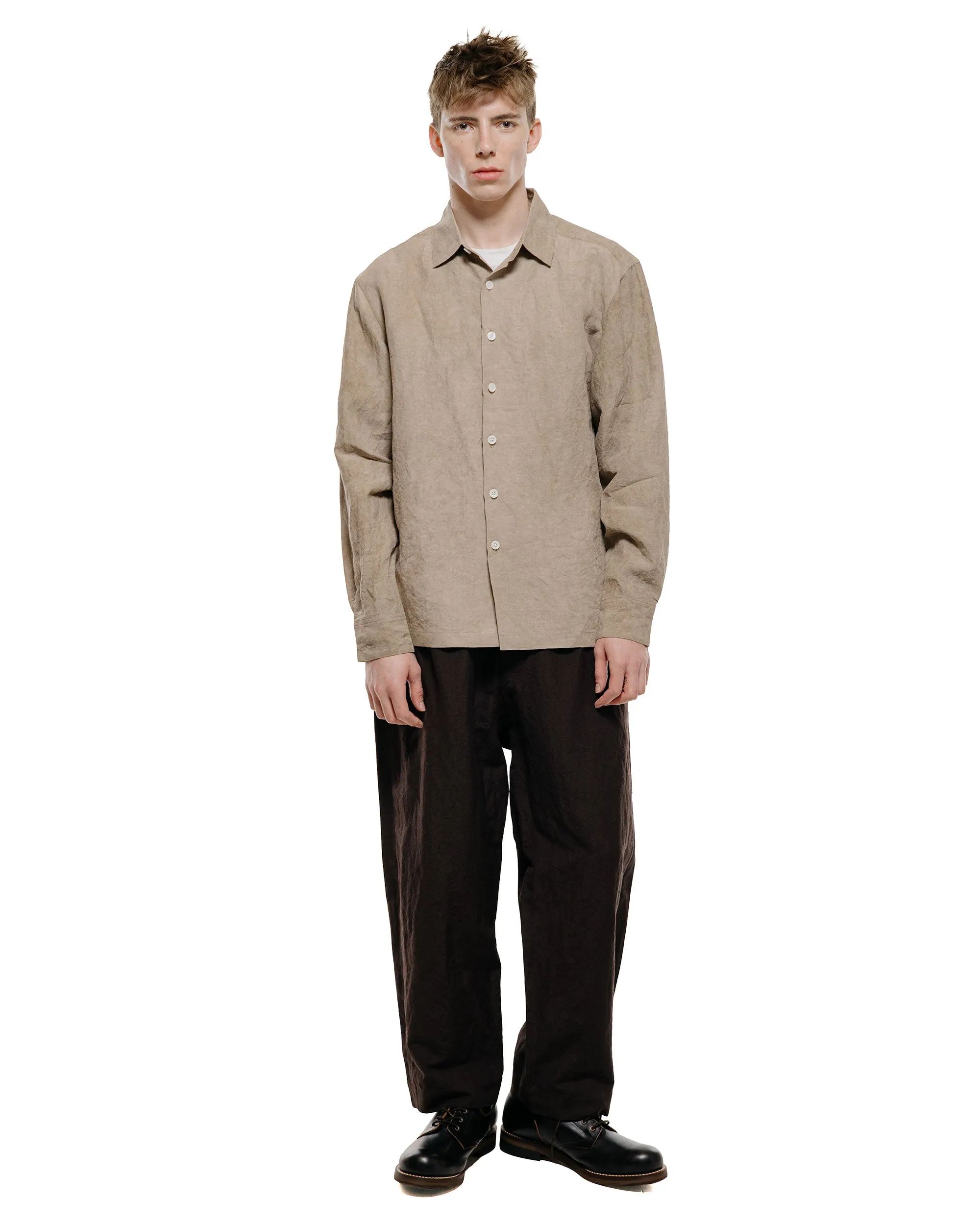 evan kinori Flat Hem Shirt Cold Dyed Hemp Dark Beige sold by Lost & Found product image thumbnail 4