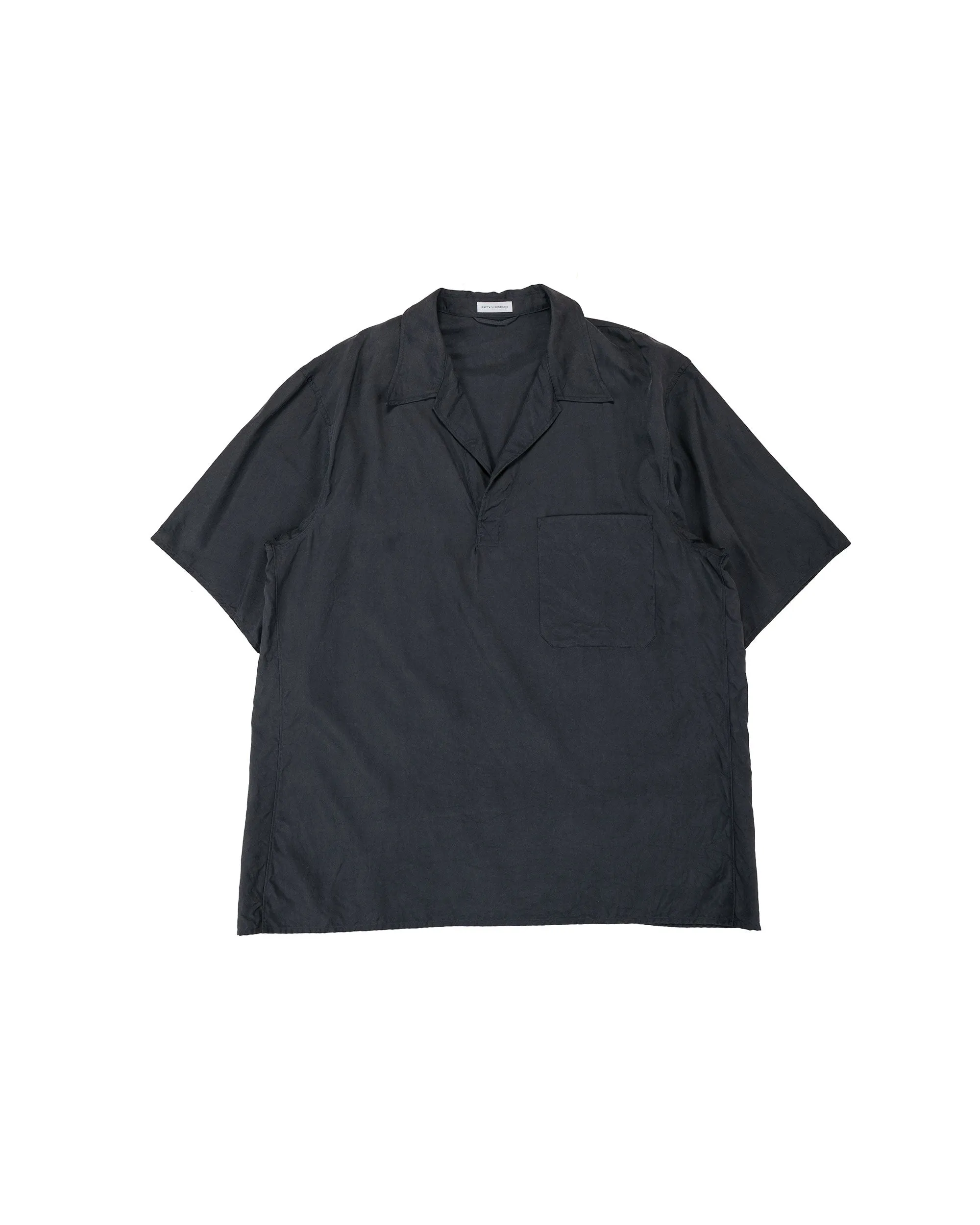 KAPTAIN SUNSHINE Silk Pullover SS Shirt Ink Black sold by Lost & Found