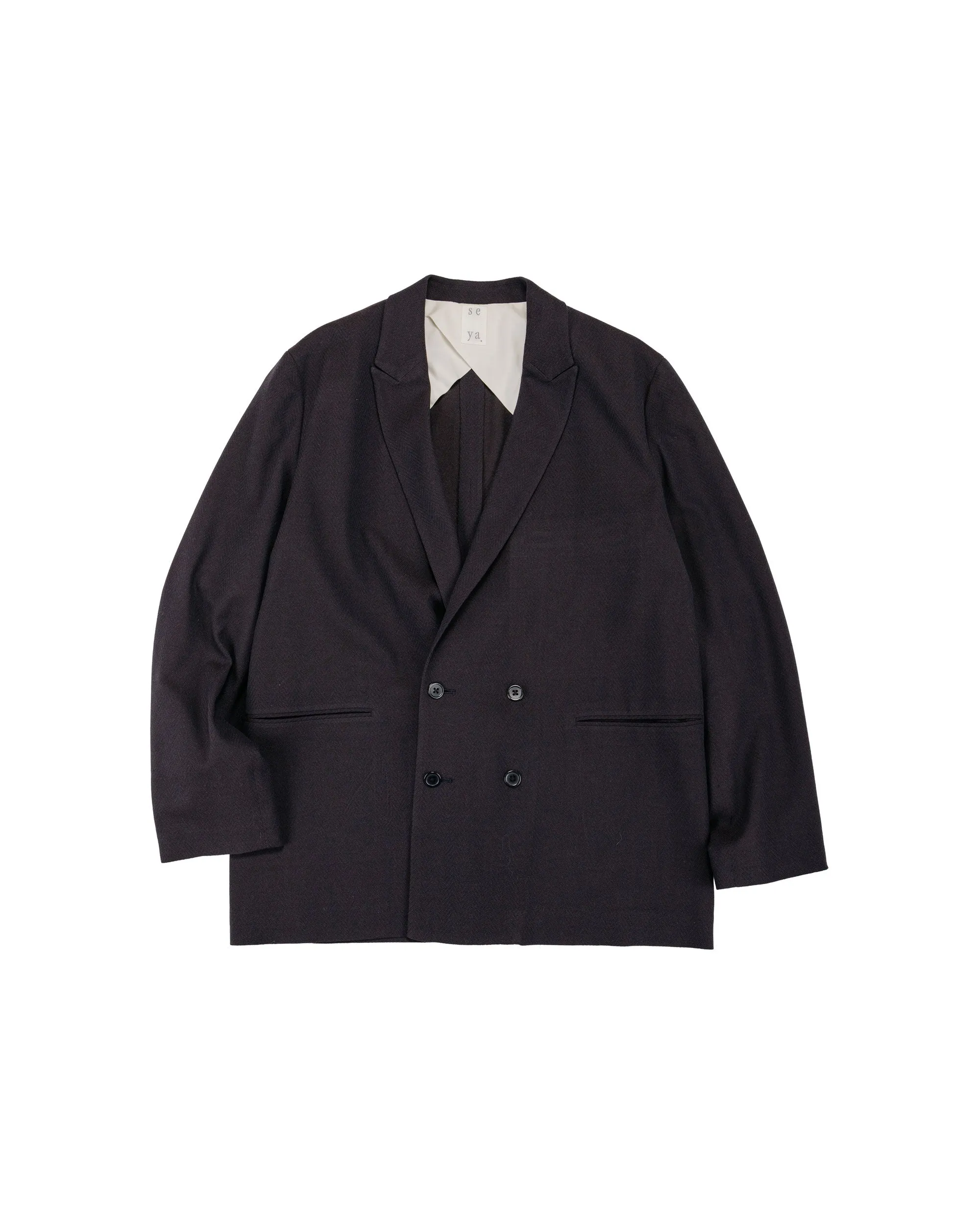 Seya. Travel Tailored Jacket/Summer Herringbone Mud Indigo sold by Lost & Found