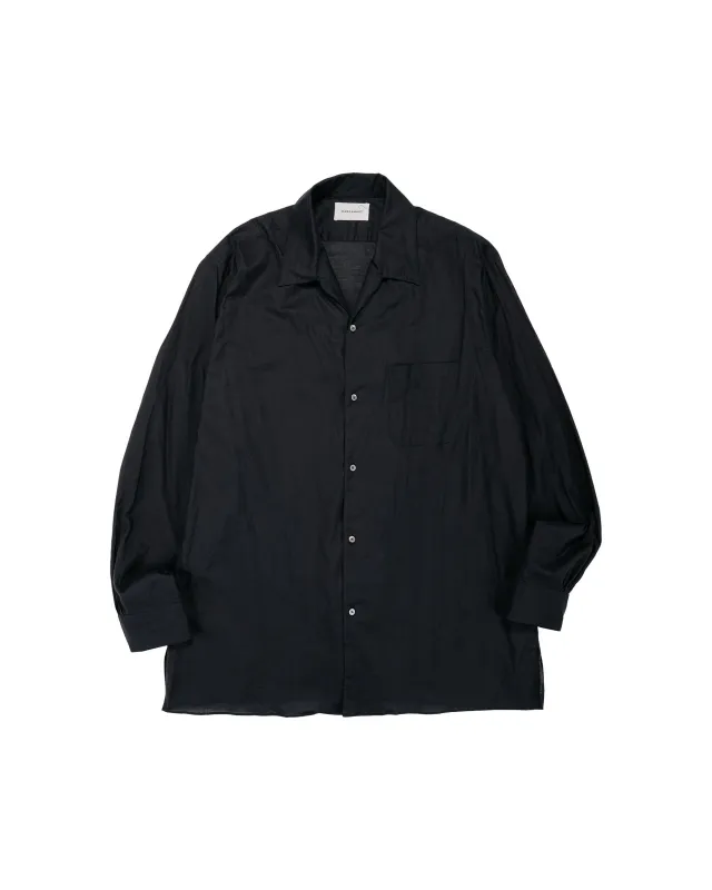 MARKAWARE Italian Open Collar Shirt Organic Cotton 90/1 Lawn Black made by MARKAWARE