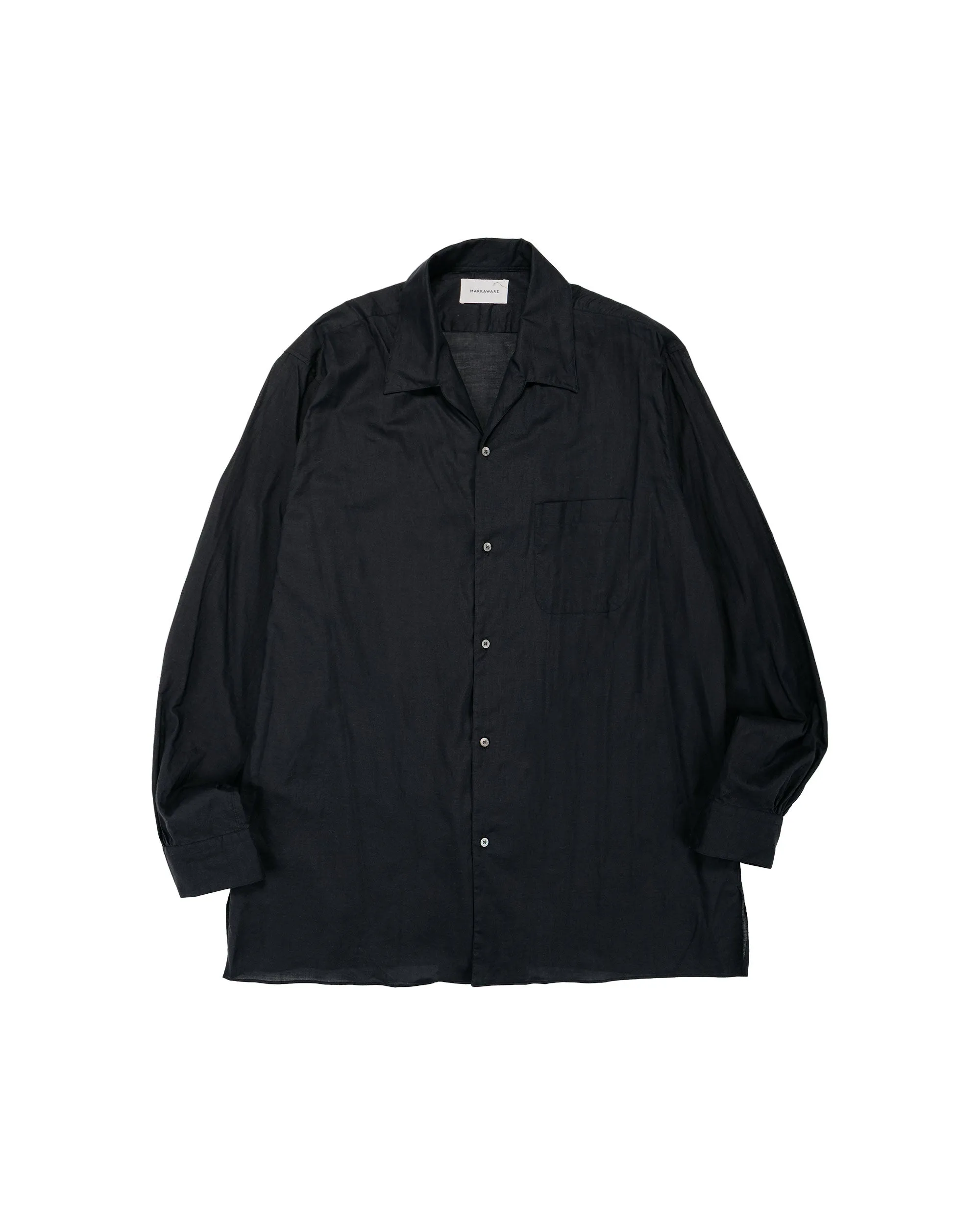 MARKAWARE Italian Open Collar Shirt Organic Cotton 90/1 Lawn Black sold by Lost & Found