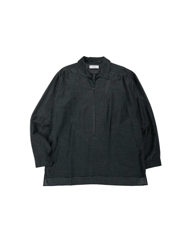 marka Skipper Shirt Wool Silk Feather Cloth Charcoal Stripe made by MARKAWARE