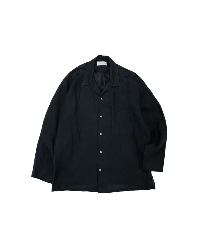 MARKAWARE Open Collar Shirt Hemp Shirting Black made by MARKAWARE