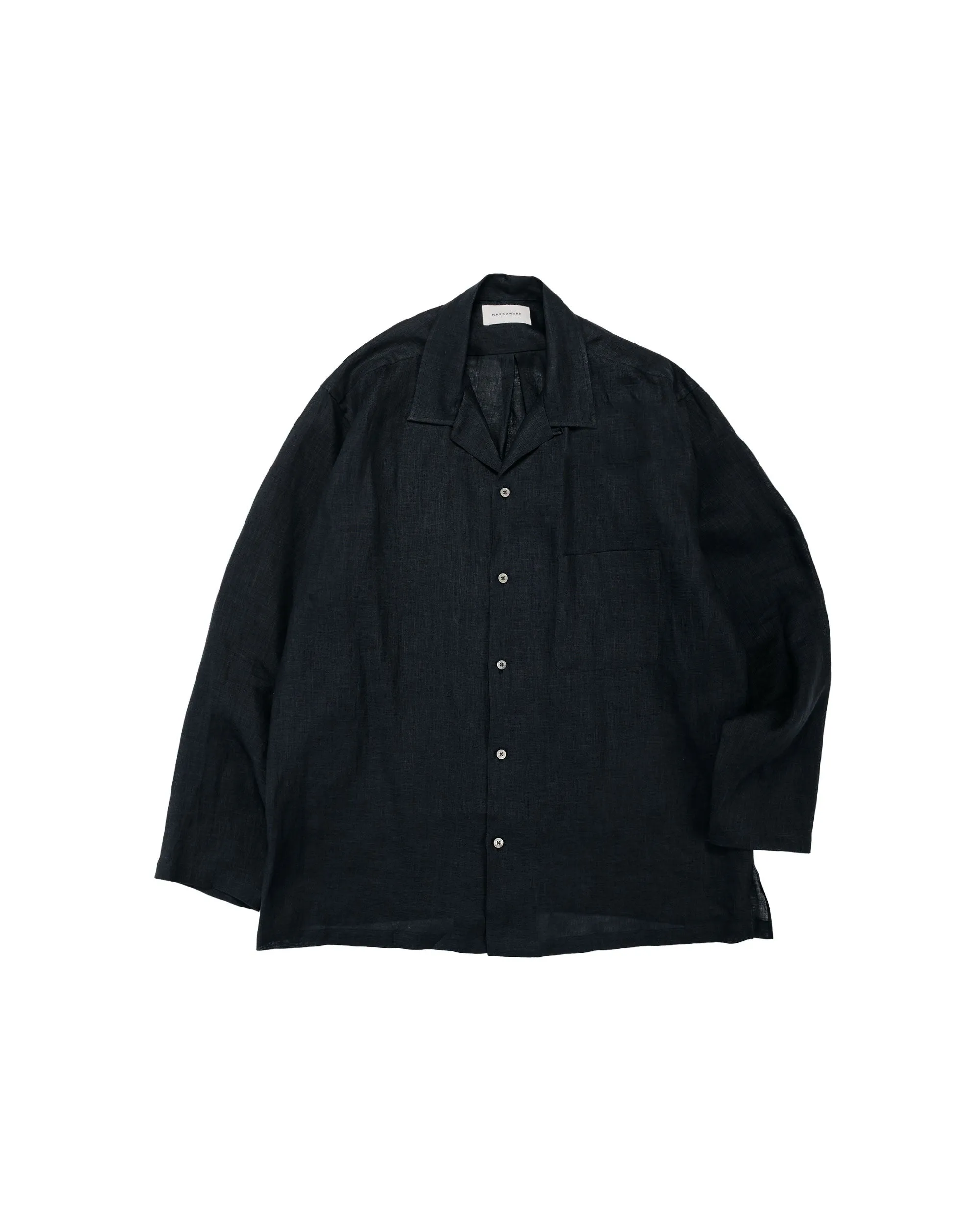 MARKAWARE Open Collar Shirt Hemp Shirting Black sold by Lost & Found