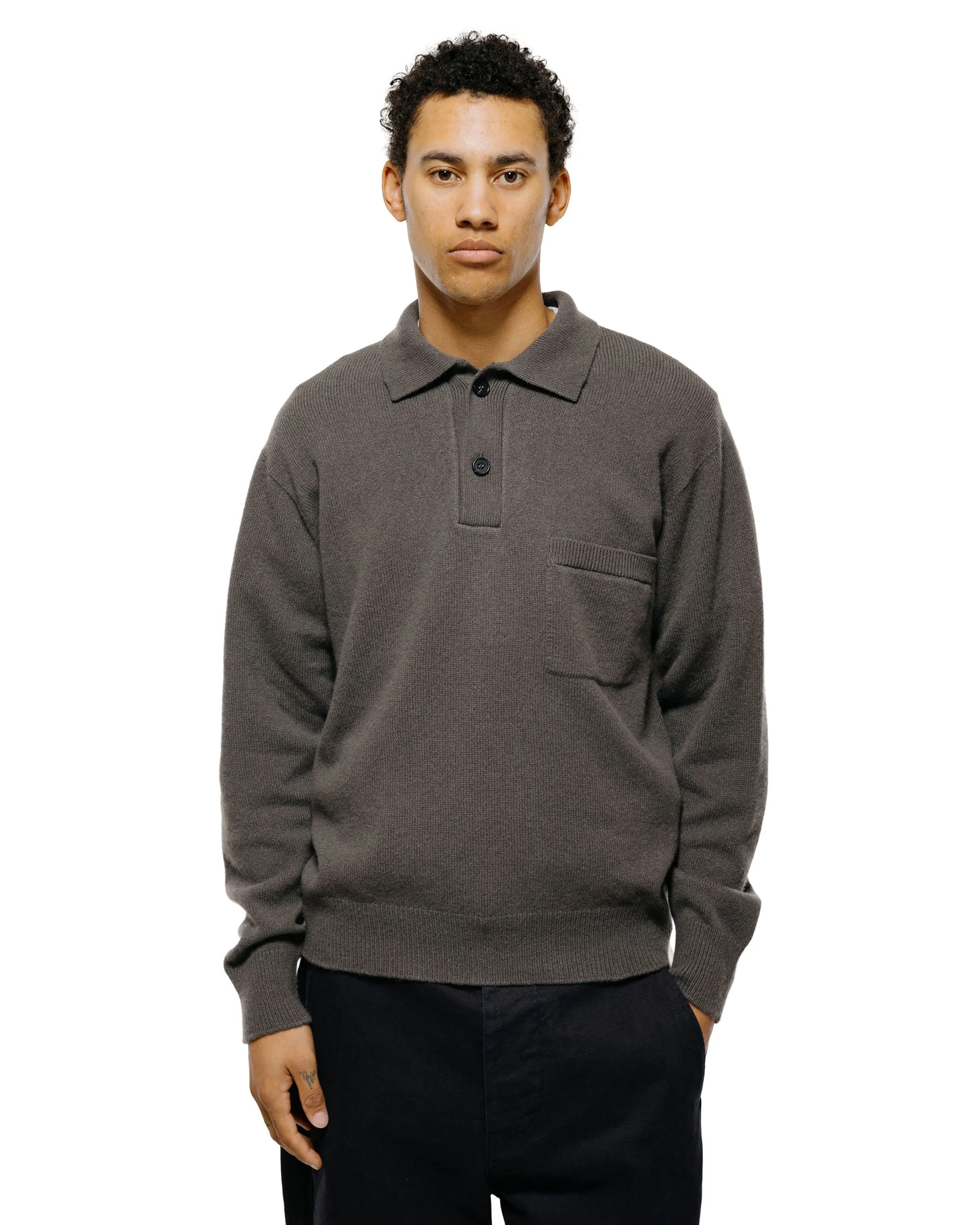 Margaret Howell Seamless Pocket Polo Shirt Merino Cashmere Graphite sold by Lost & Found product image thumbnail 2