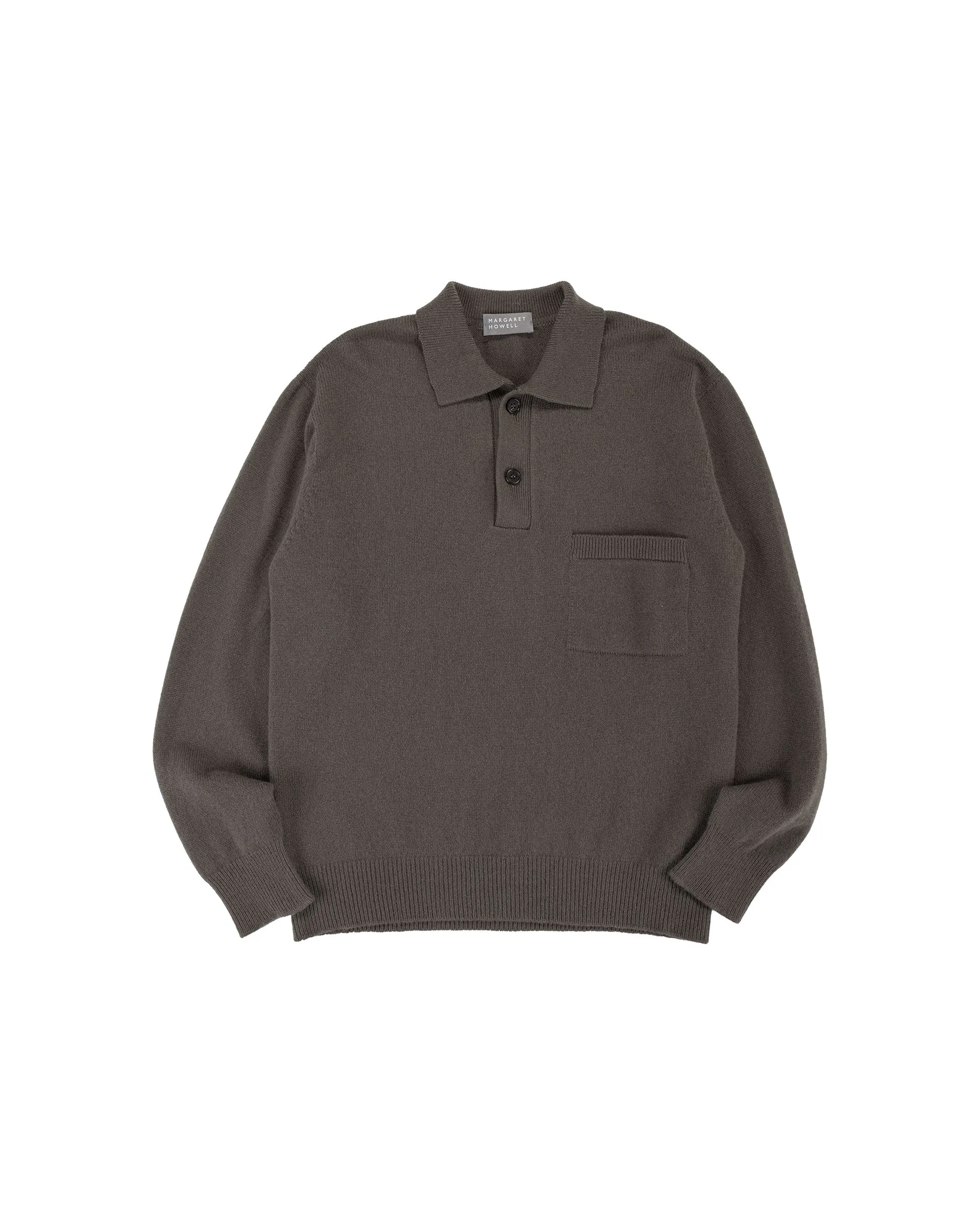Margaret Howell Seamless Pocket Polo Shirt Merino Cashmere Graphite sold by Lost & Found