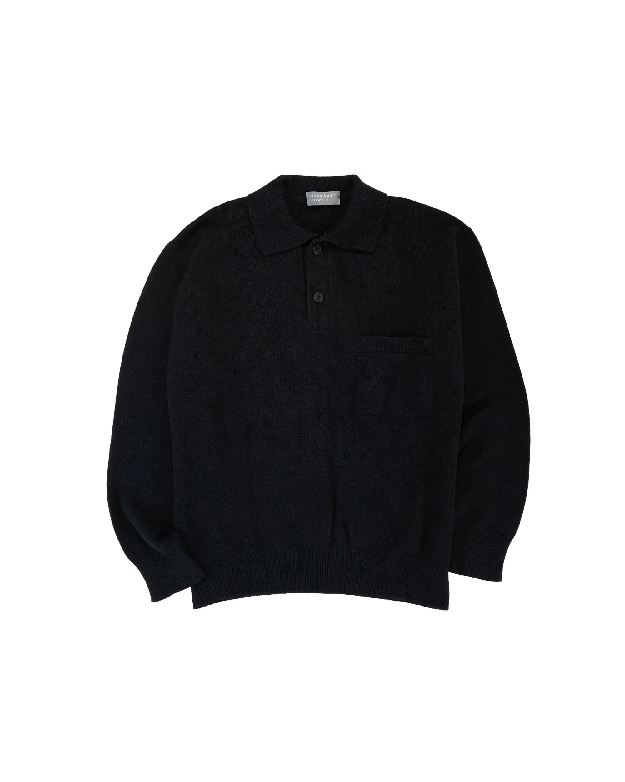 Margaret Howell Seamless Pocket Polo Shirt Merino Cashmere Black sold by Lost & Found