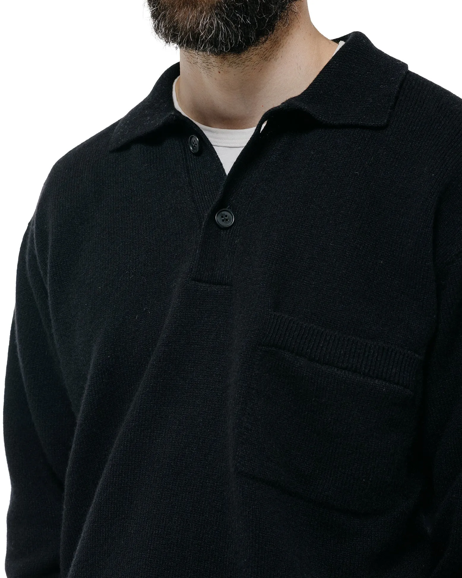 Margaret Howell Seamless Pocket Polo Shirt Merino Cashmere Black sold by Lost & Found product image thumbnail 3