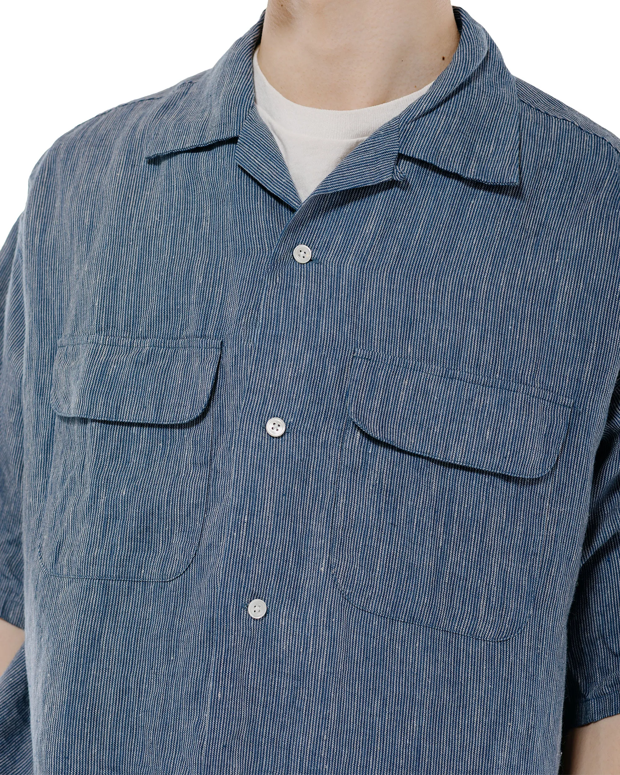 Beams Plus Open Collar Indigo Linen Stripe sold by Lost & Found product image thumbnail 3