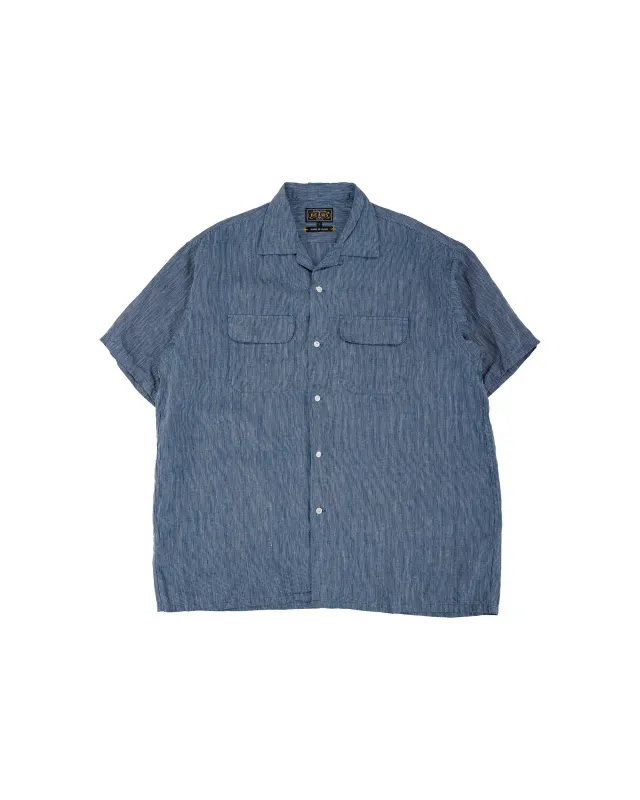 Beams Plus Open Collar Indigo Linen Stripe made by BEAMS PLUS