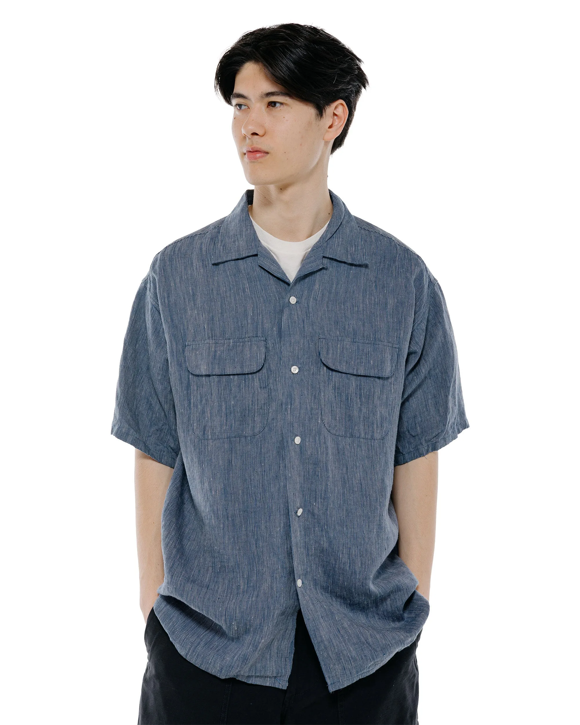 Beams Plus Open Collar Indigo Linen Stripe sold by Lost & Found product image thumbnail 2