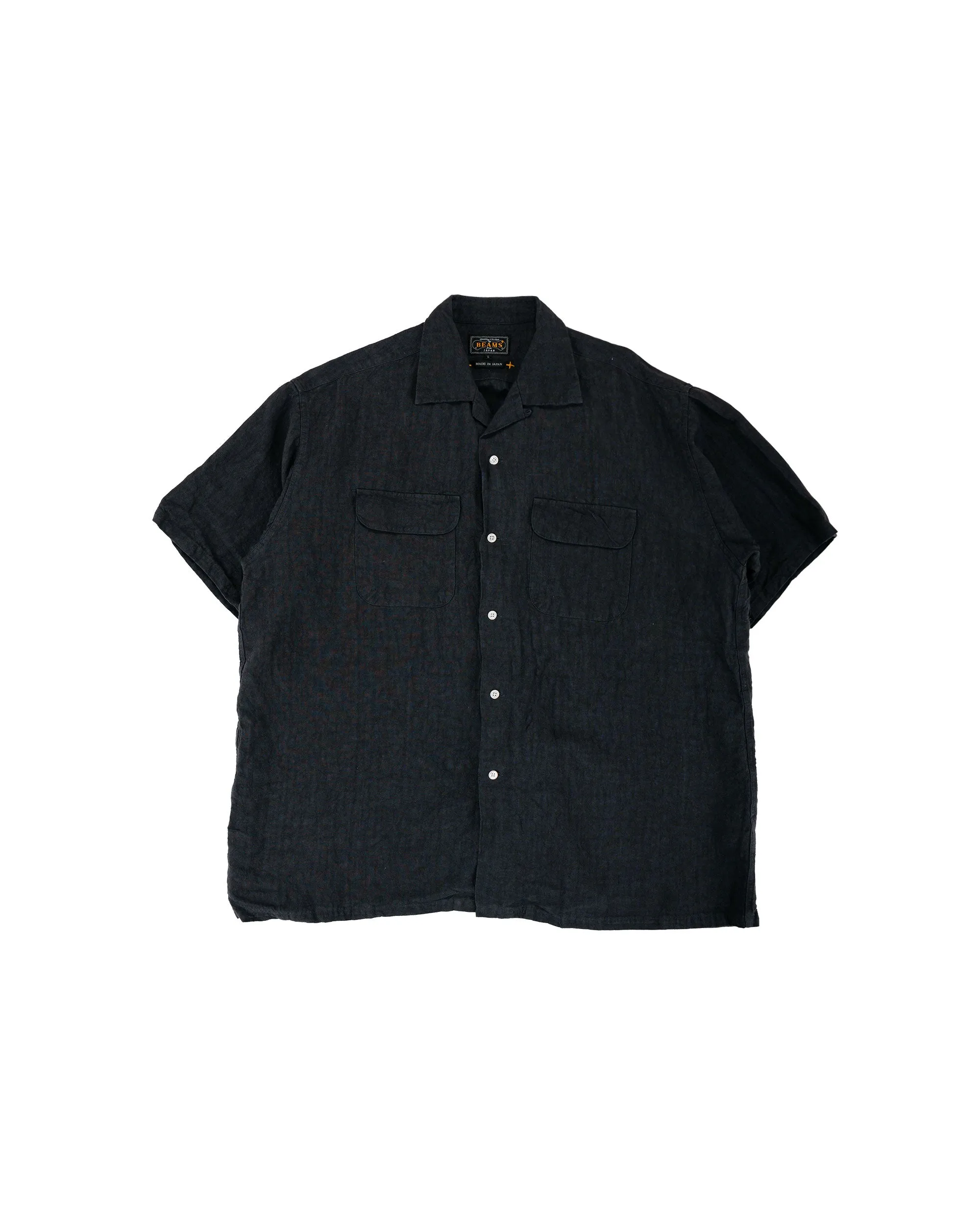 Beams Plus Open Collar 1/40 Linen Charcoal sold by Lost & Found