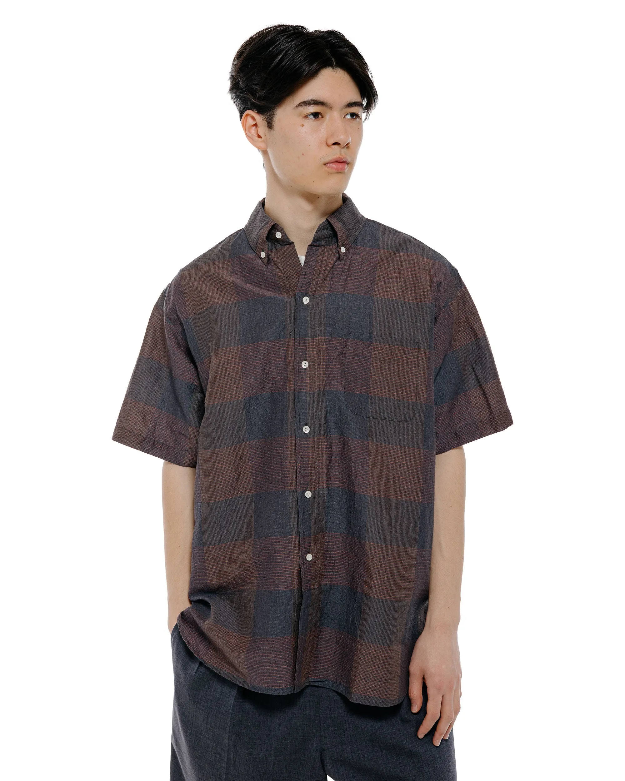 Beams Plus B.D. Classic Fit Cotton Linen Cord Check Navy/Pink sold by Lost & Found product image thumbnail 2