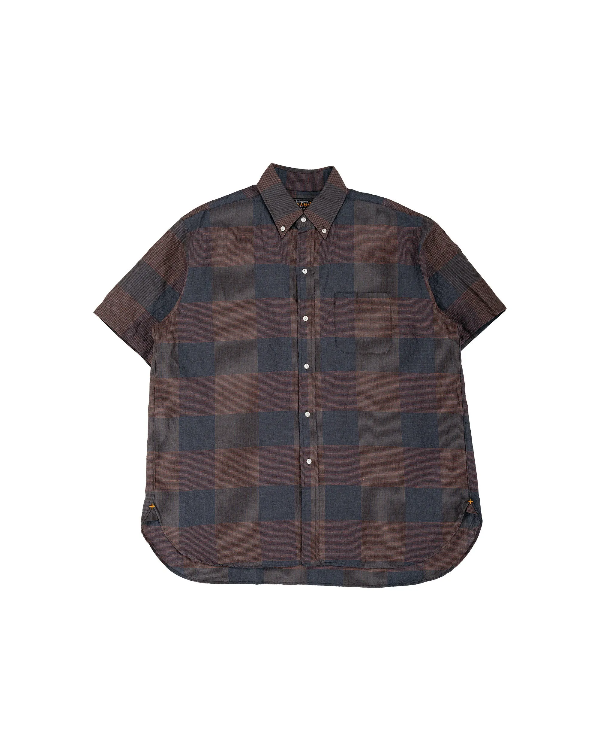 Beams Plus B.D. Classic Fit Cotton Linen Cord Check Navy/Pink sold by Lost & Found