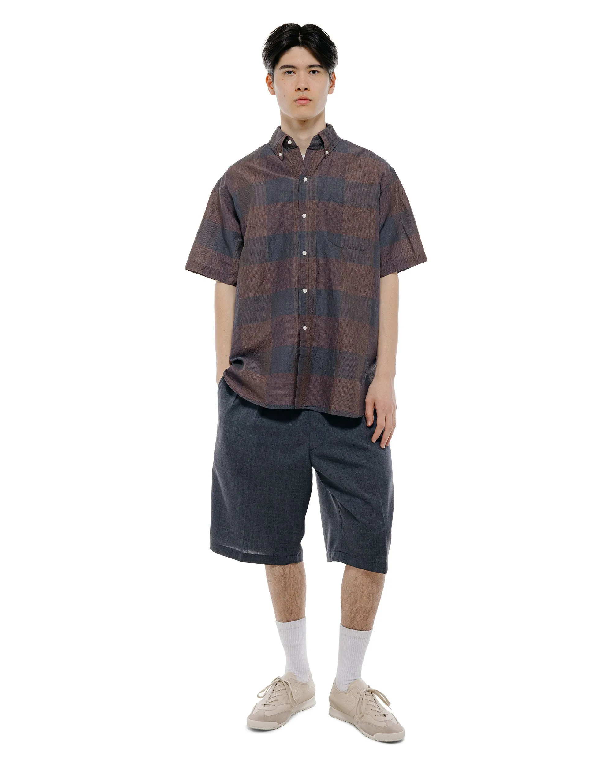 Beams Plus B.D. Classic Fit Cotton Linen Cord Check Navy/Pink sold by Lost & Found product image thumbnail 5