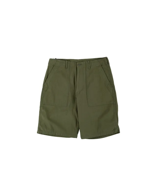 Beams Plus MIL Utility Shorts Reversed Sateen Olive Green made by BEAMS PLUS