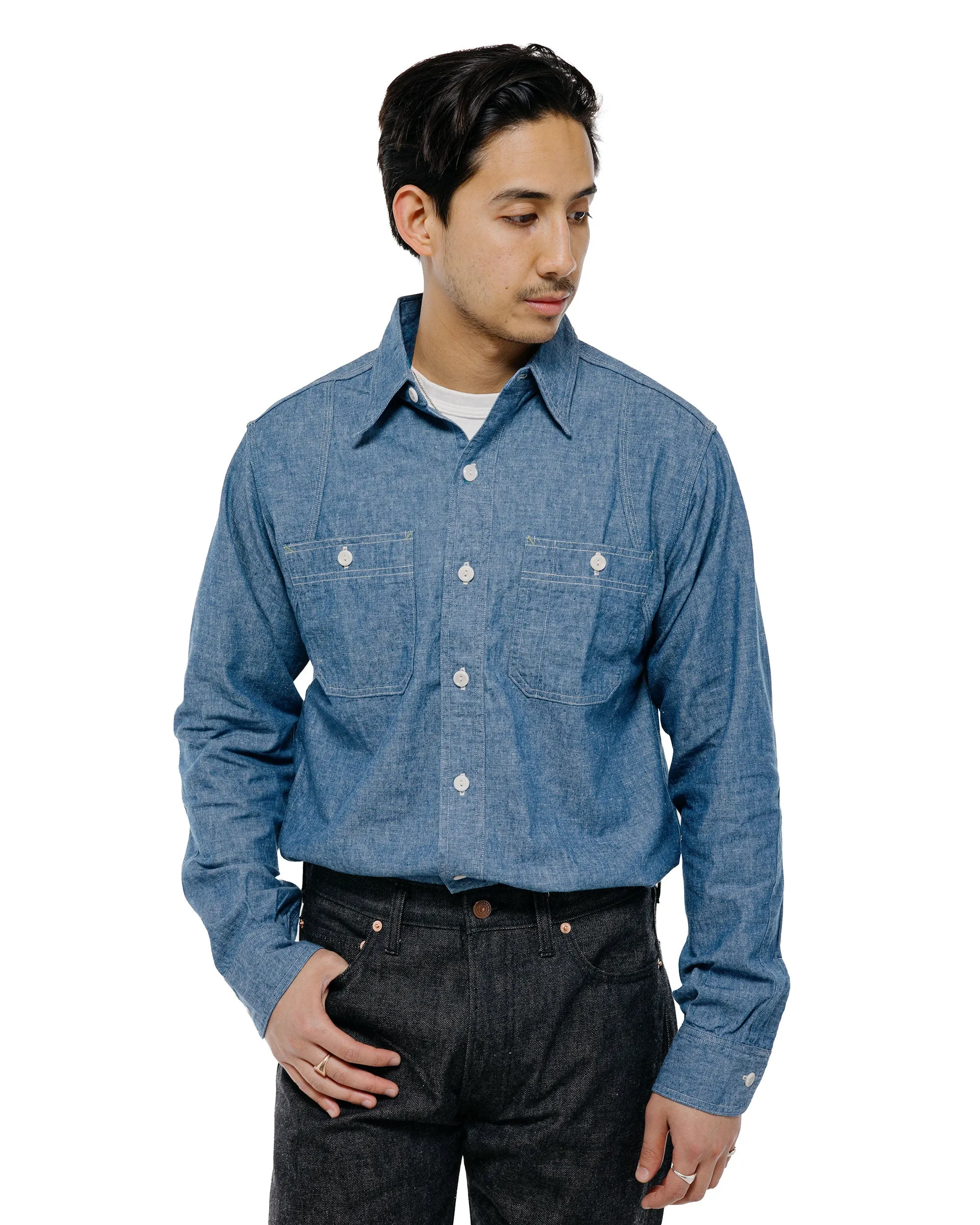 Warehouse Lot. 3064 Ventilation Triple Stitch Chambray Shirt Sax sold by Lost & Found product image thumbnail 2