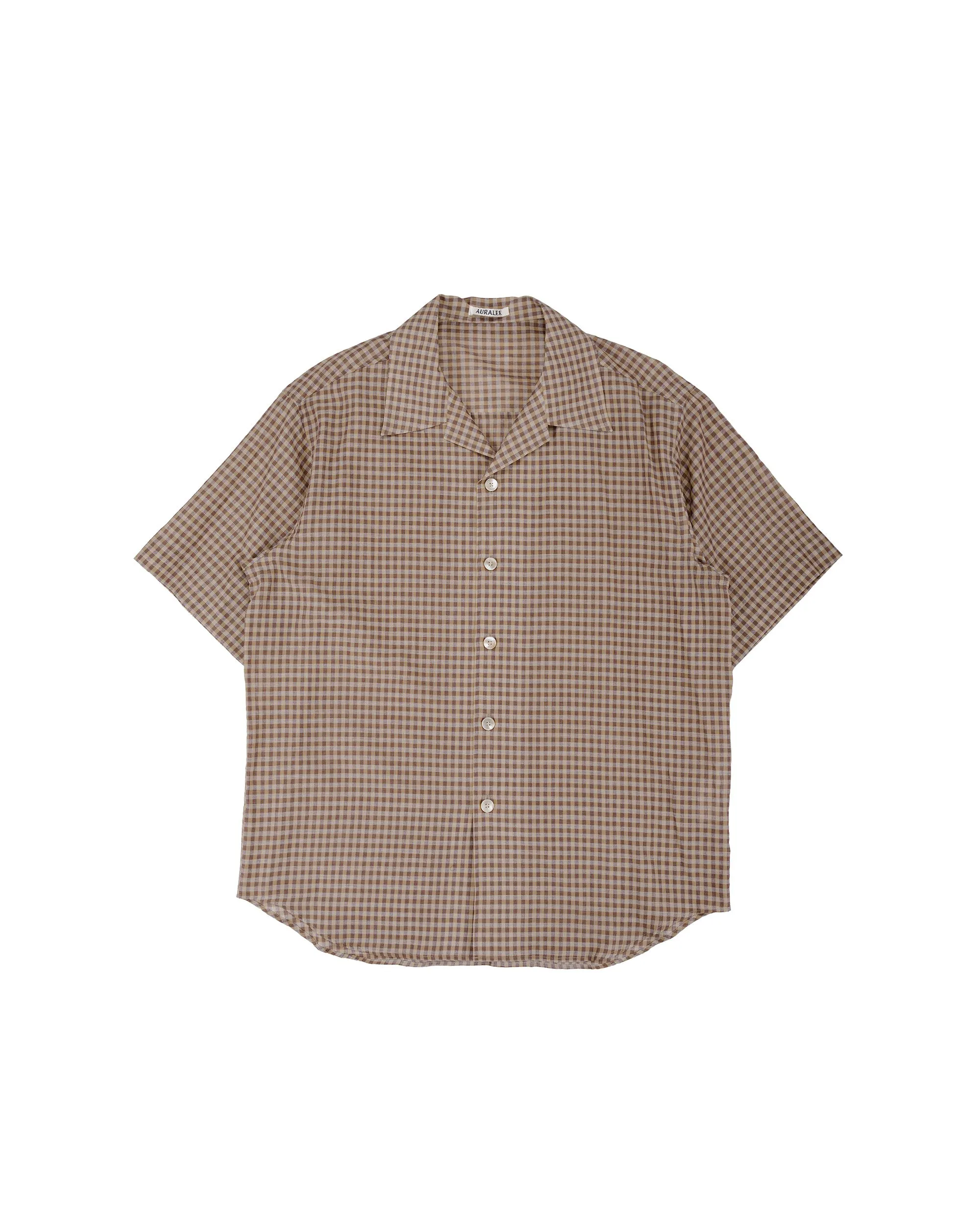 Auralee Airy Light Cotton Check Half Sleeved Shirt Brown Gingham Check sold by Lost & Found