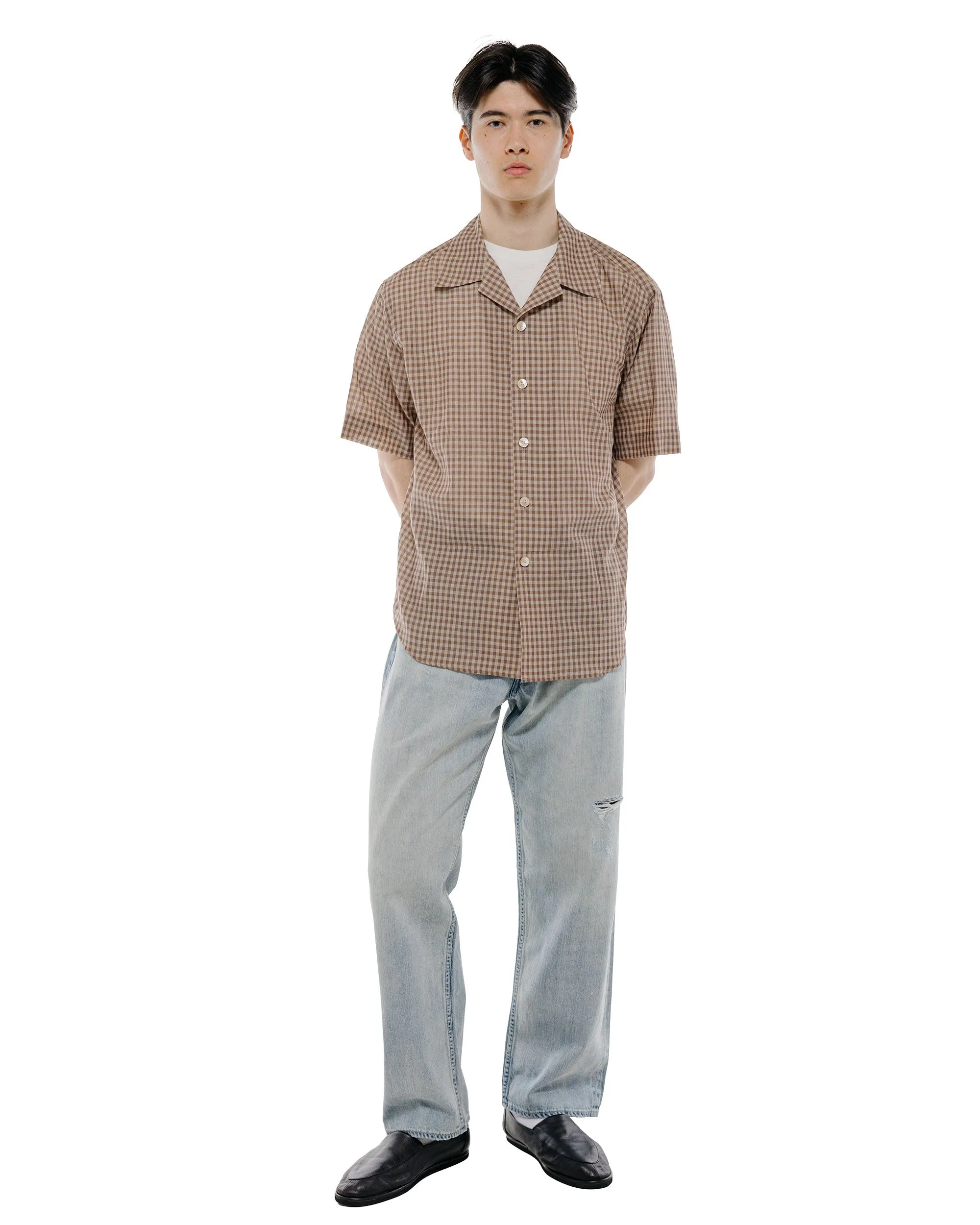 Auralee Airy Light Cotton Check Half Sleeved Shirt Brown Gingham Check sold by Lost & Found product image thumbnail 5
