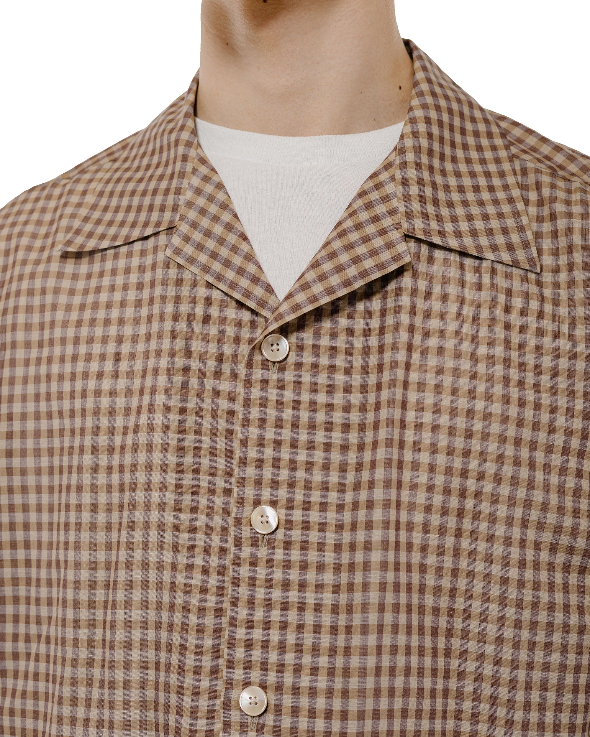Auralee Airy Light Cotton Check Half Sleeved Shirt Brown Gingham Check sold by Lost & Found product image thumbnail 3