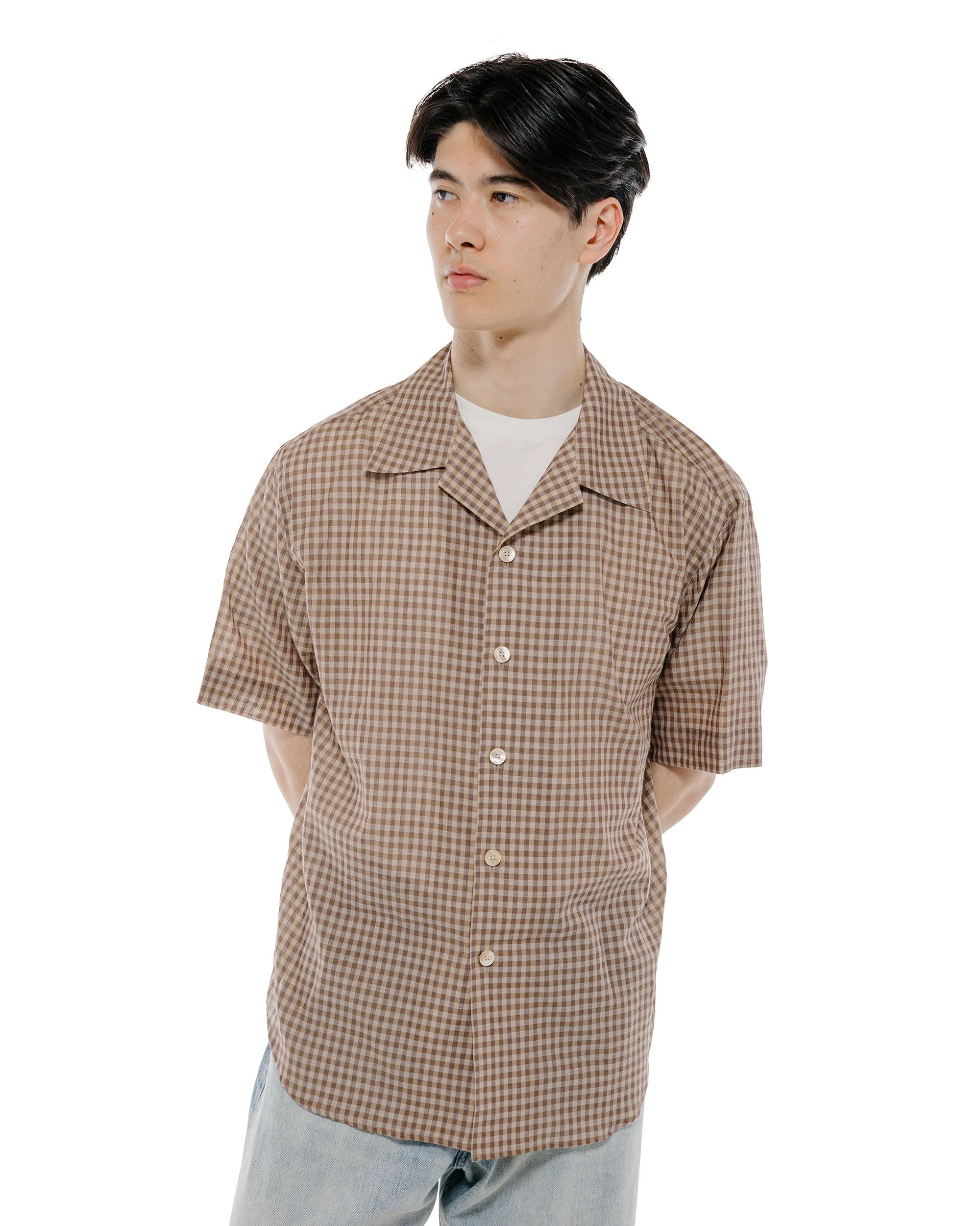 Auralee Airy Light Cotton Check Half Sleeved Shirt Brown Gingham Check sold by Lost & Found product image thumbnail 2