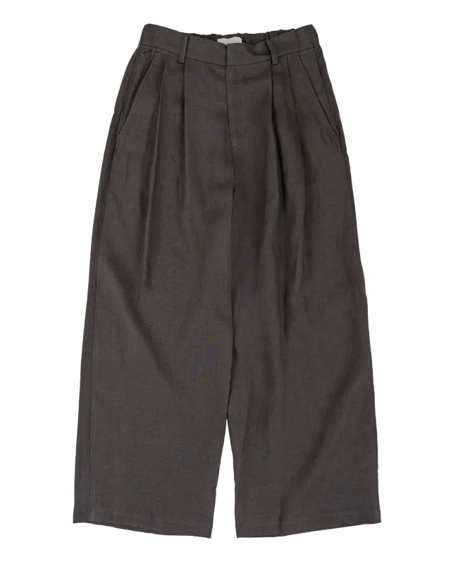 Amomento Linen Two Tuck Wide Pants Khaki Grey made by Amomento