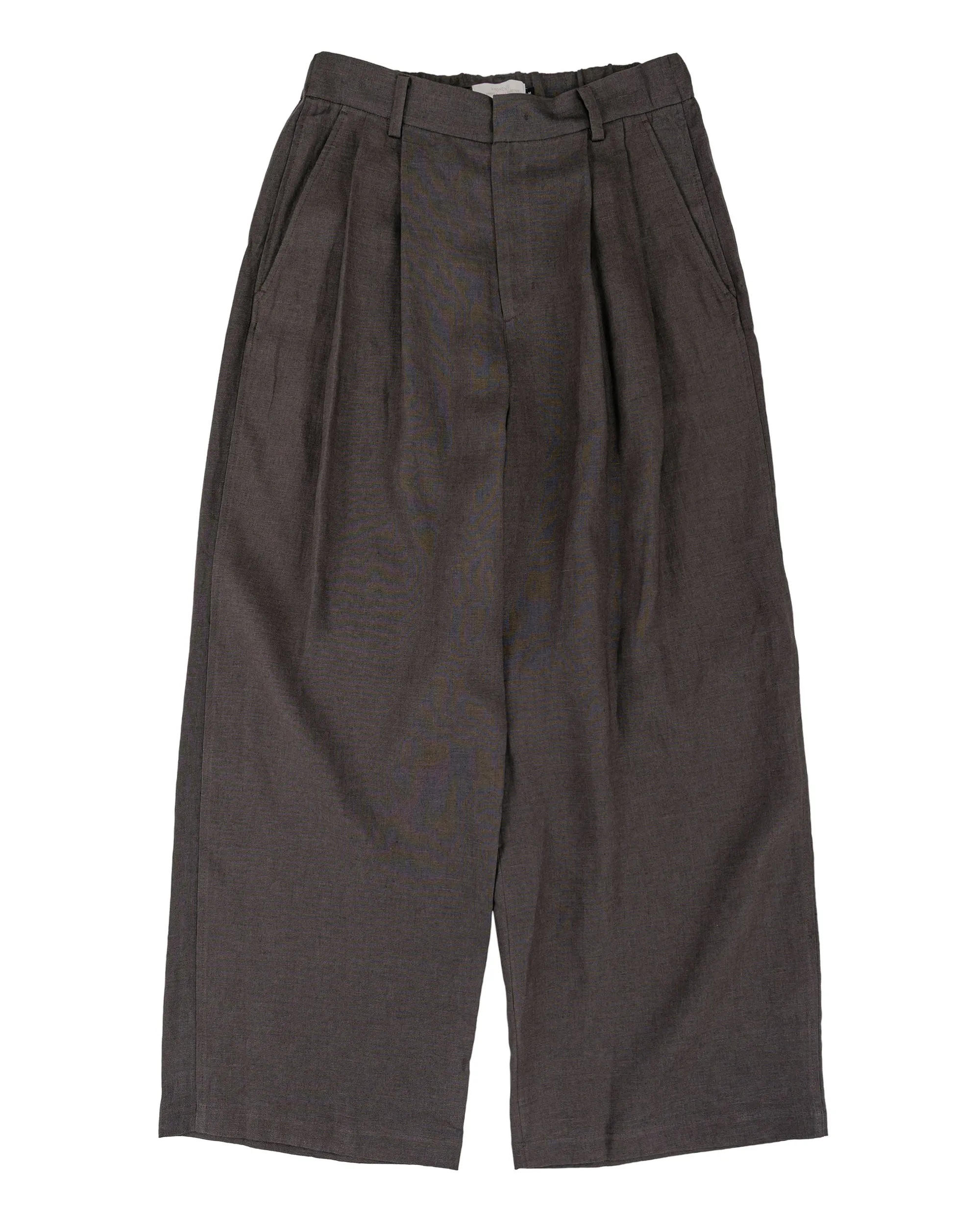 Amomento Linen Two Tuck Wide Pants Khaki Grey sold by Lost & Found