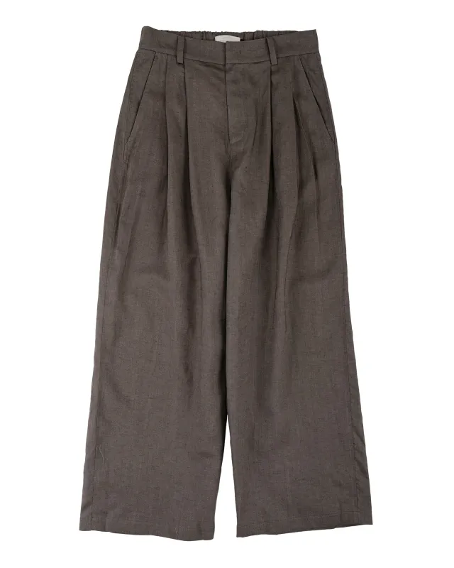 Amomento Linen Two Tuck Wide Pants Khaki made by Amomento